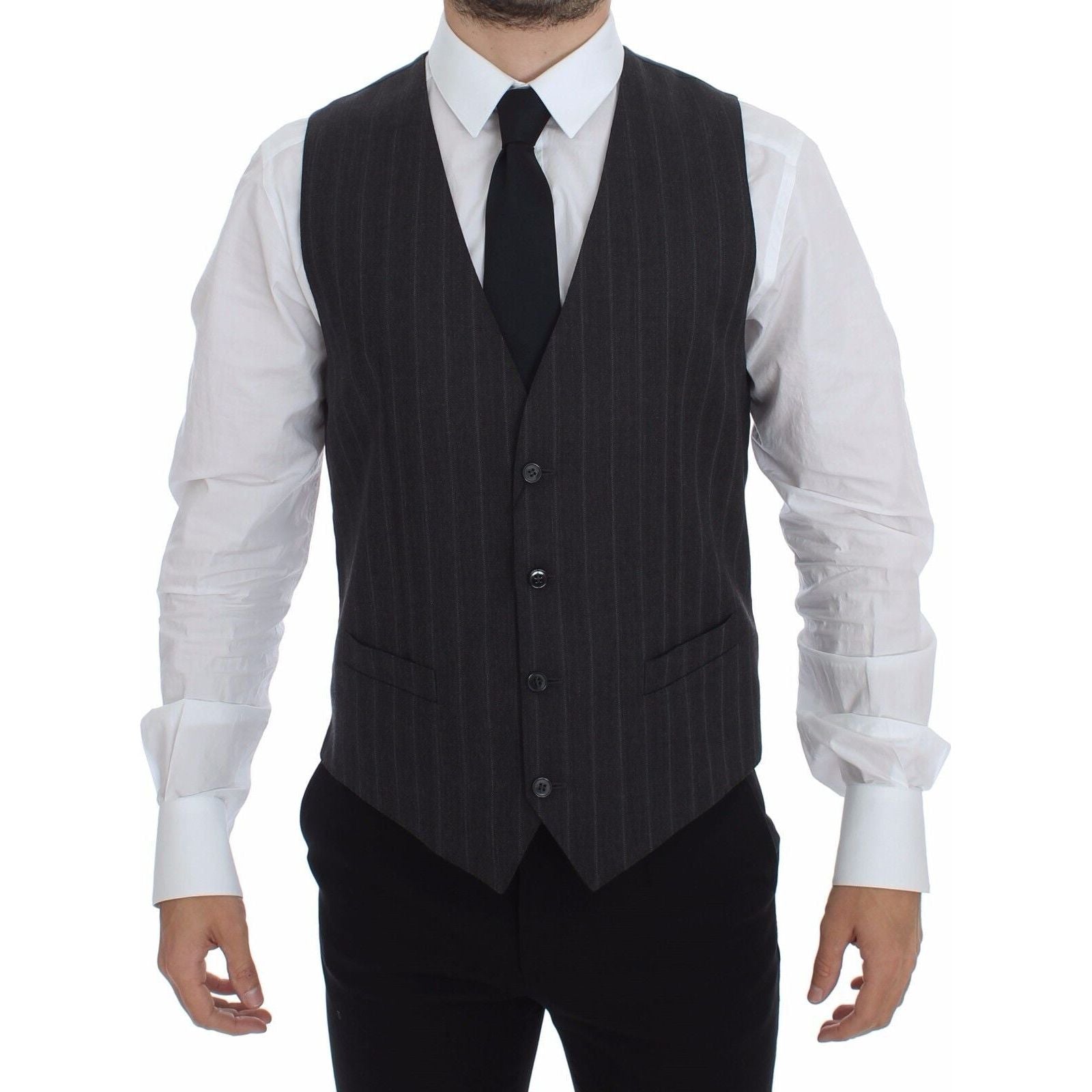 Dolce & Gabbana Gray Wool Dress Vest for Sophisticated Style