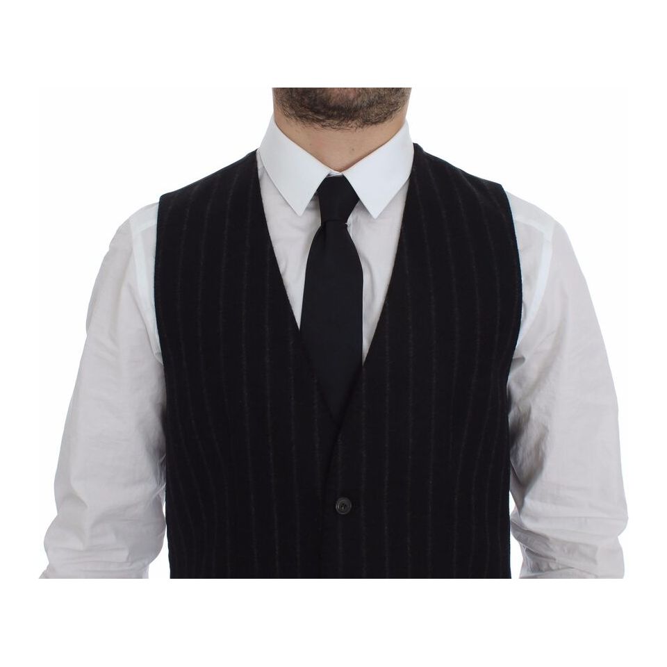 Dolce & Gabbana Black Wool Striped Dress Vest