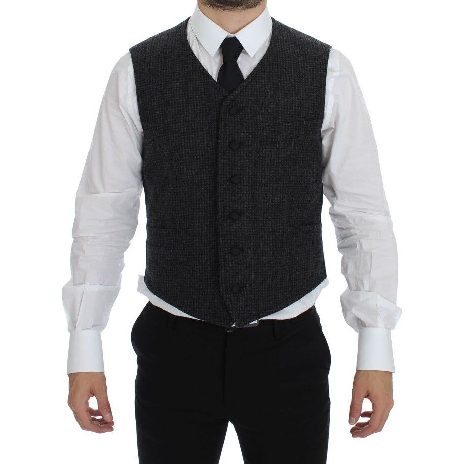Dolce & Gabbana Elegant Gray Wool Blend Dress Vest - Luxury