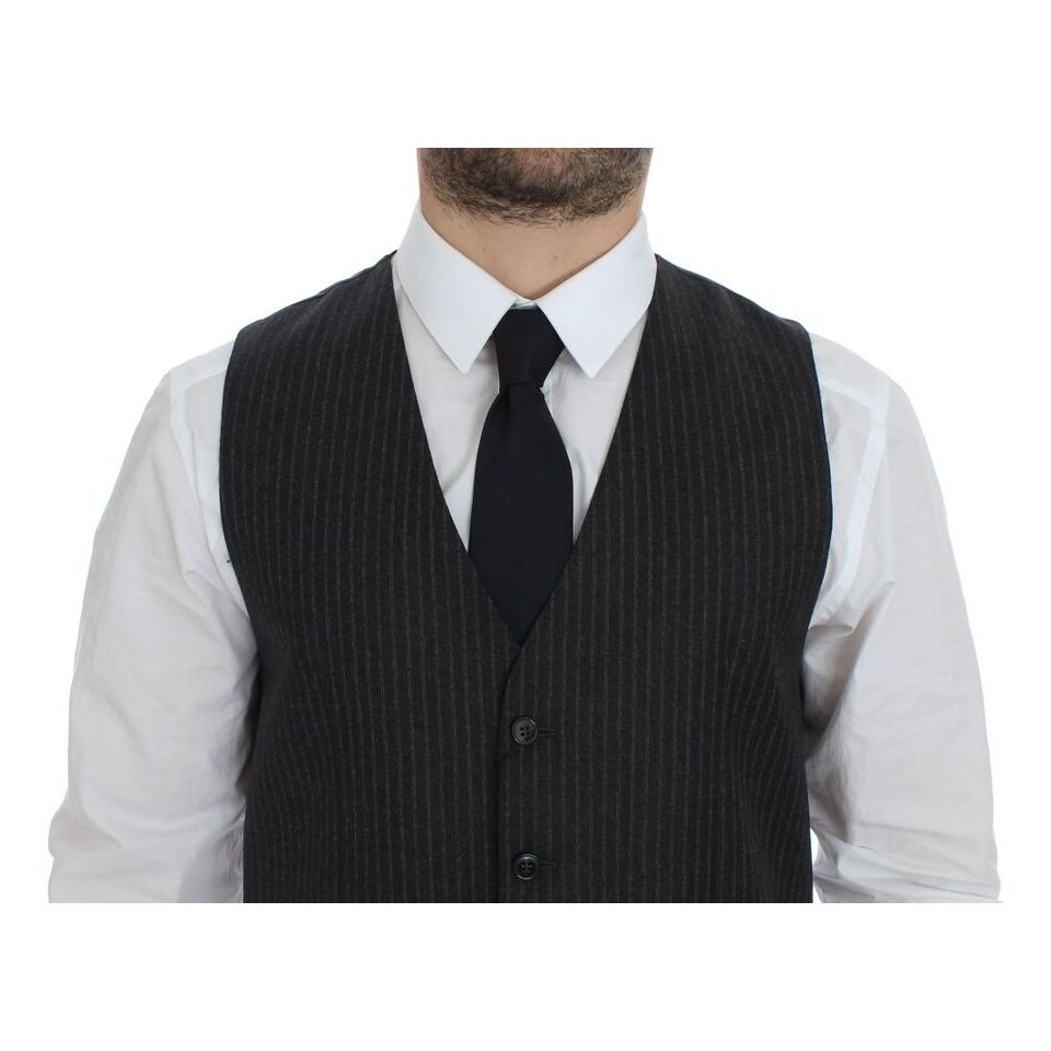 Dolce & Gabbana Gray Wool Striped Dress Vest
