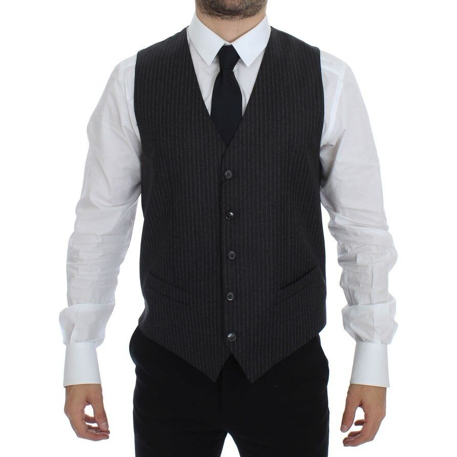 Dolce & Gabbana Gray Wool Striped Dress Vest