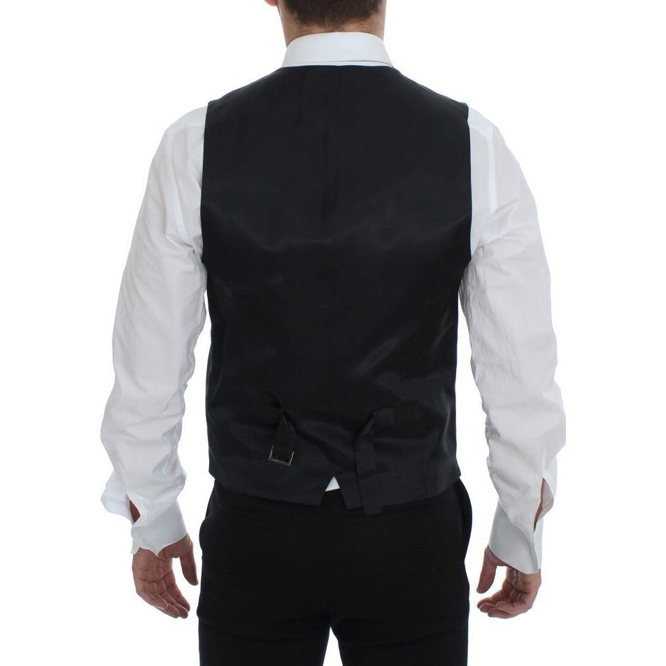 Dolce & Gabbana Gray Wool Dress Vest Striped Design