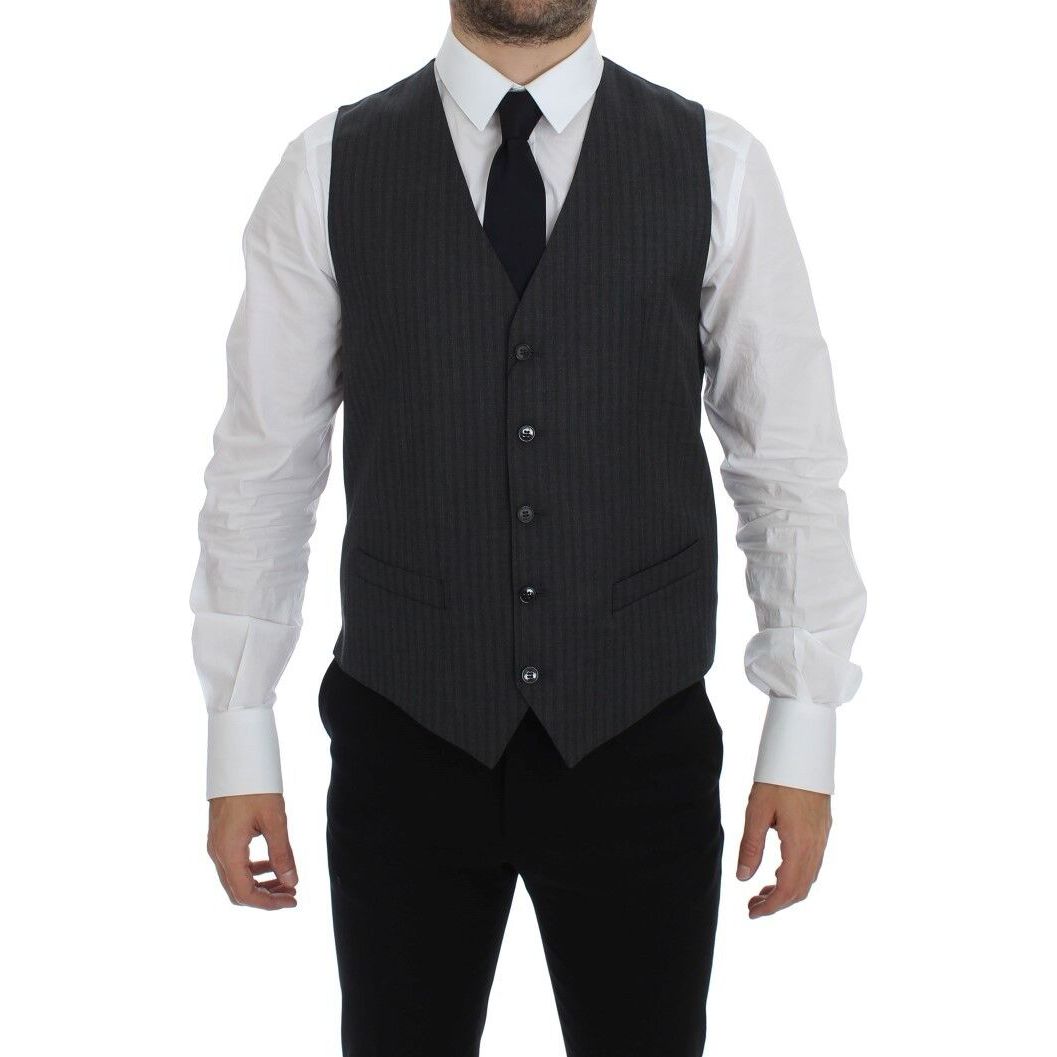 Dolce & Gabbana Gray Wool Dress Vest Striped Design