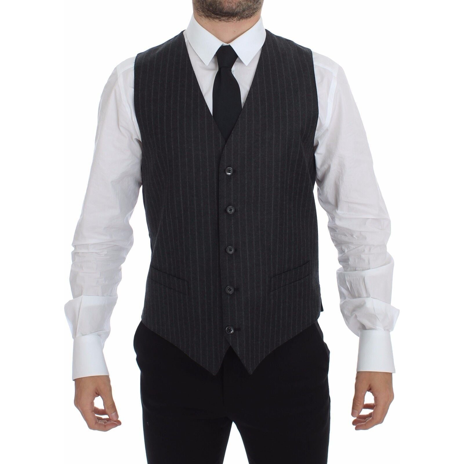 Dolce & Gabbana Gray Wool Dress Vest for Sophisticated Style
