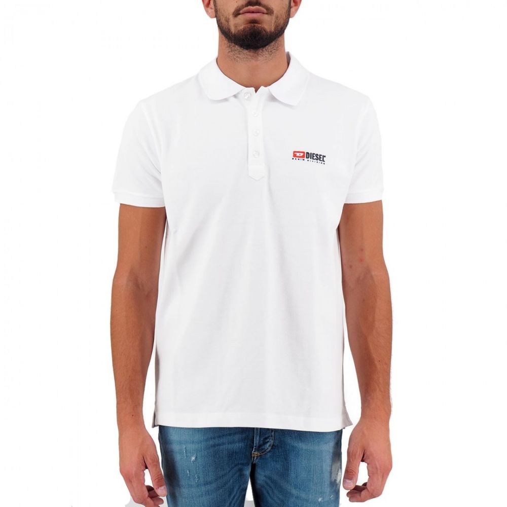 Diesel White Cotton Polo Shirt with Contrasting Logo