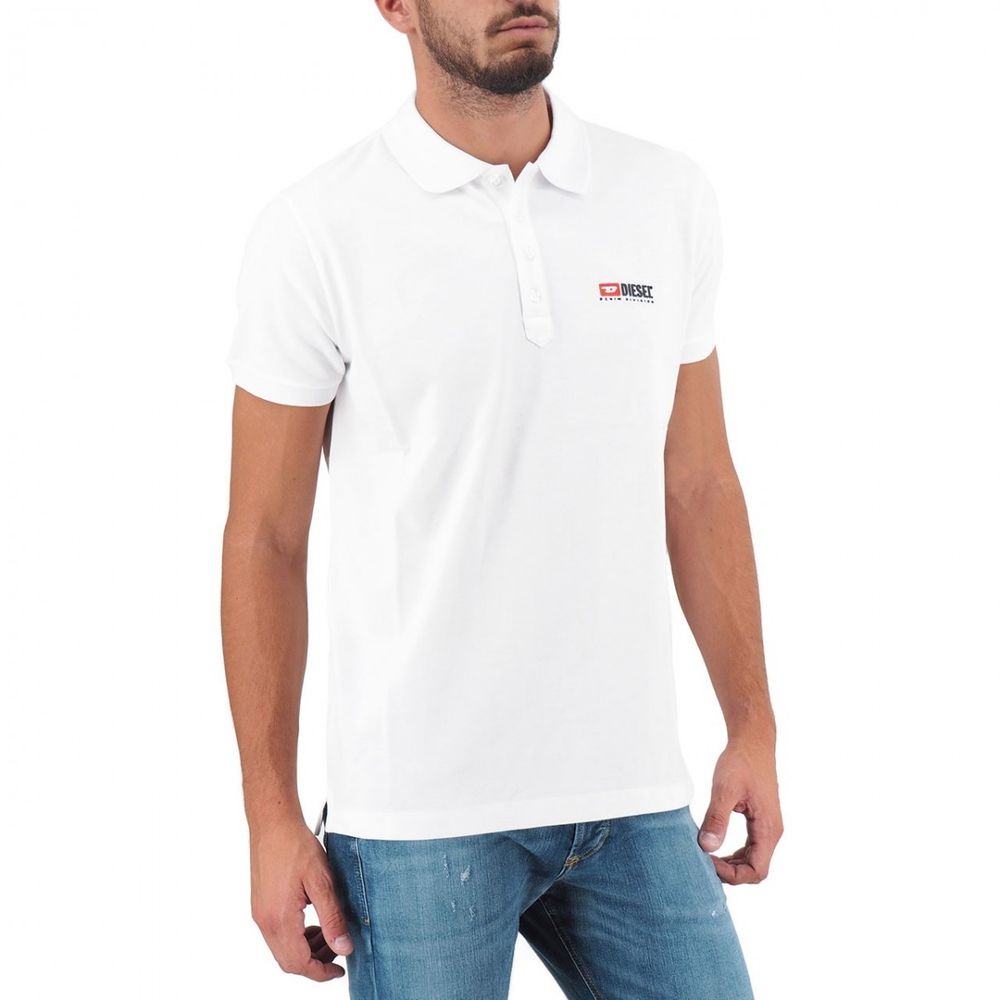 Diesel White Cotton Polo Shirt with Contrasting Logo