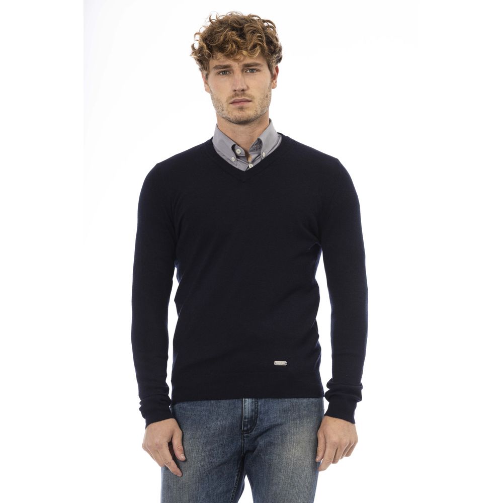 Baldinini Trend Blue Wool Sweater for Timeless Elegance