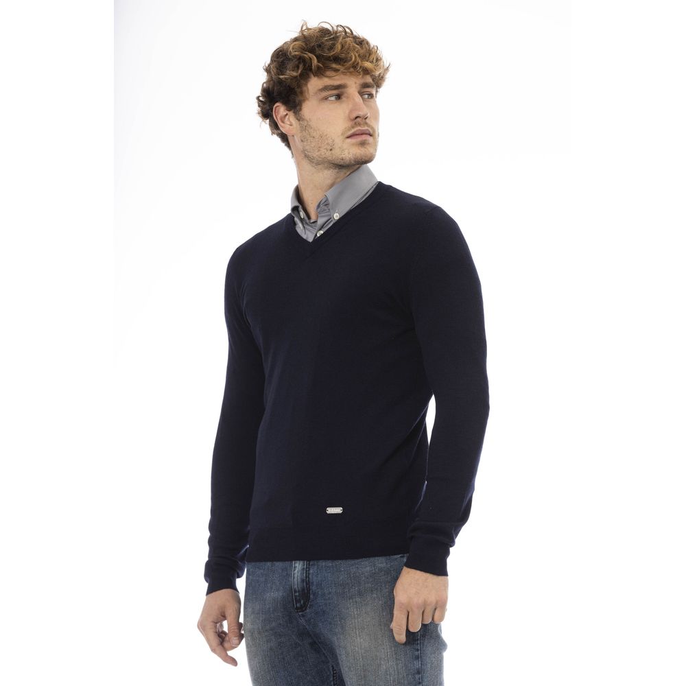 Baldinini Trend Blue Wool Sweater for Timeless Elegance