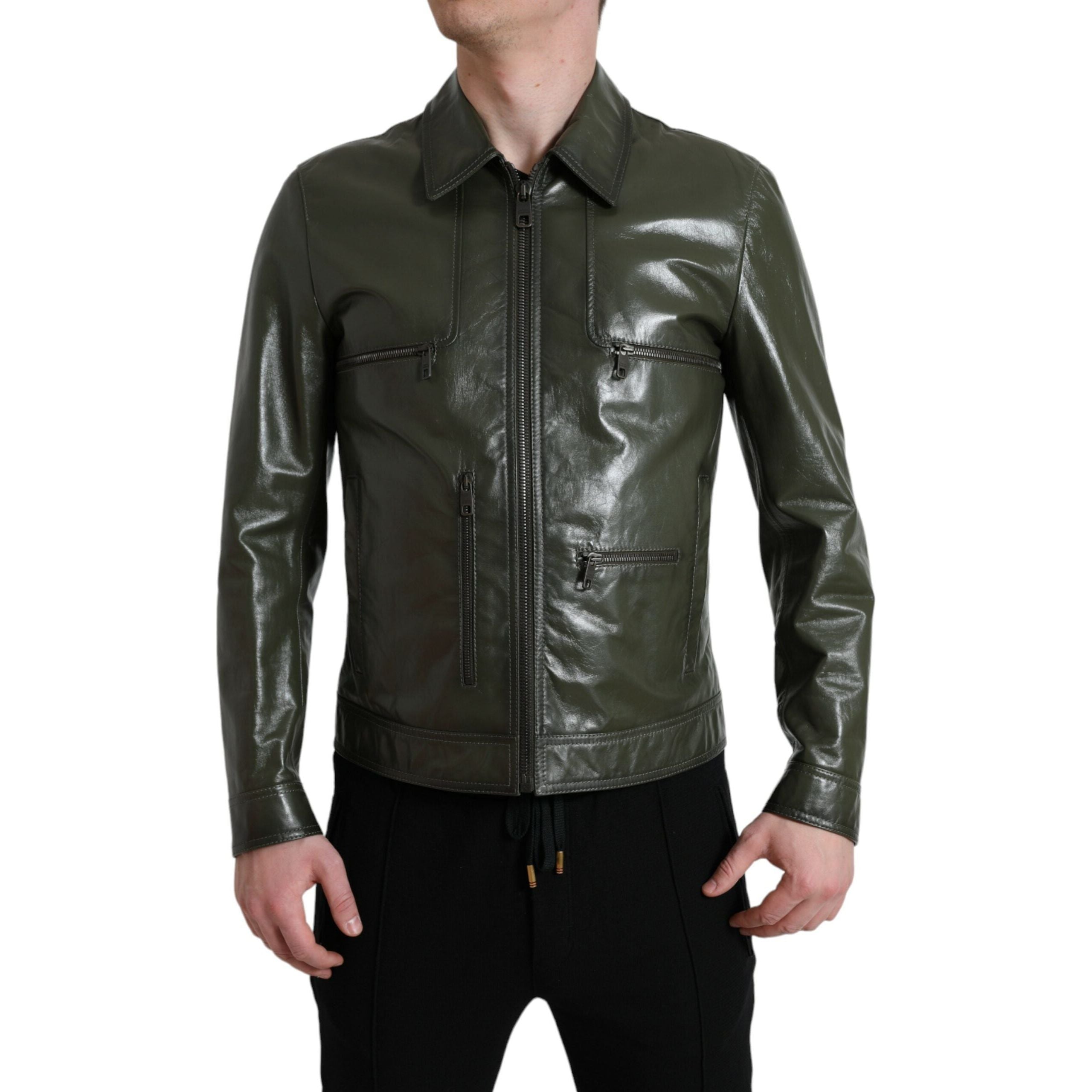 Dolce & Gabbana Emerald Leather Biker Jacket