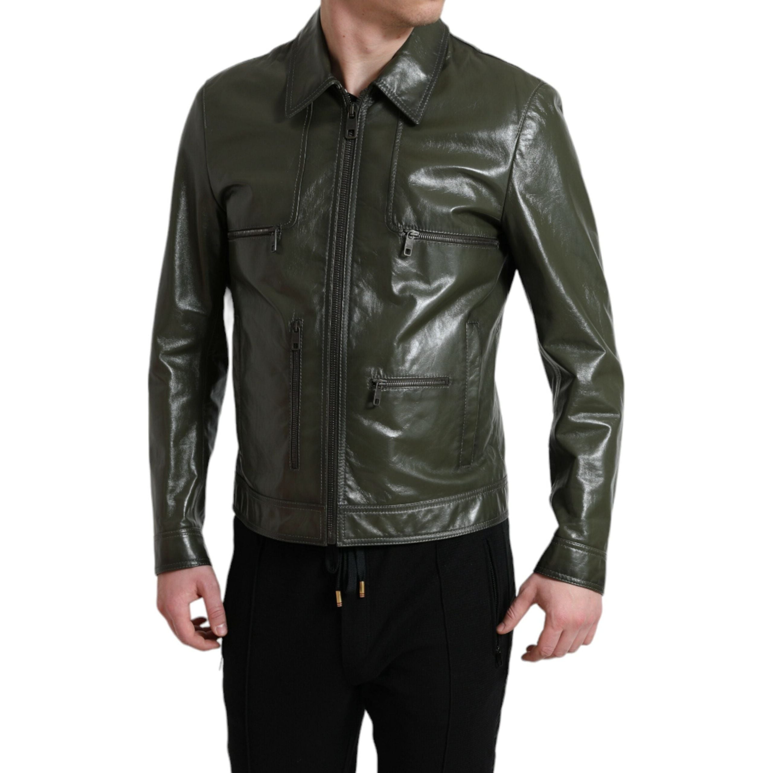 Dolce & Gabbana Emerald Leather Biker Jacket