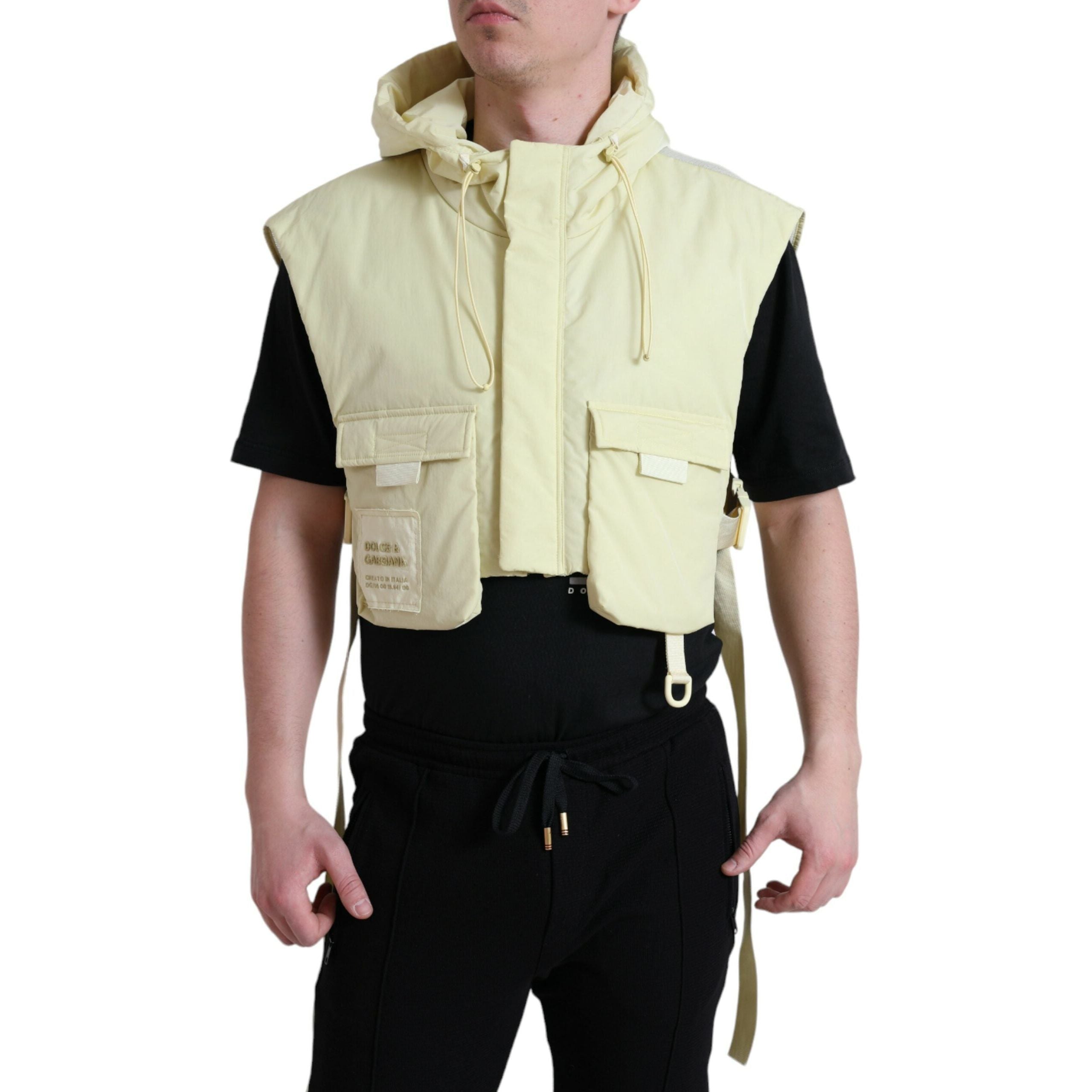 Dolce & Gabbana Sunshine Yellow Nylon Hooded Vest Jacket
