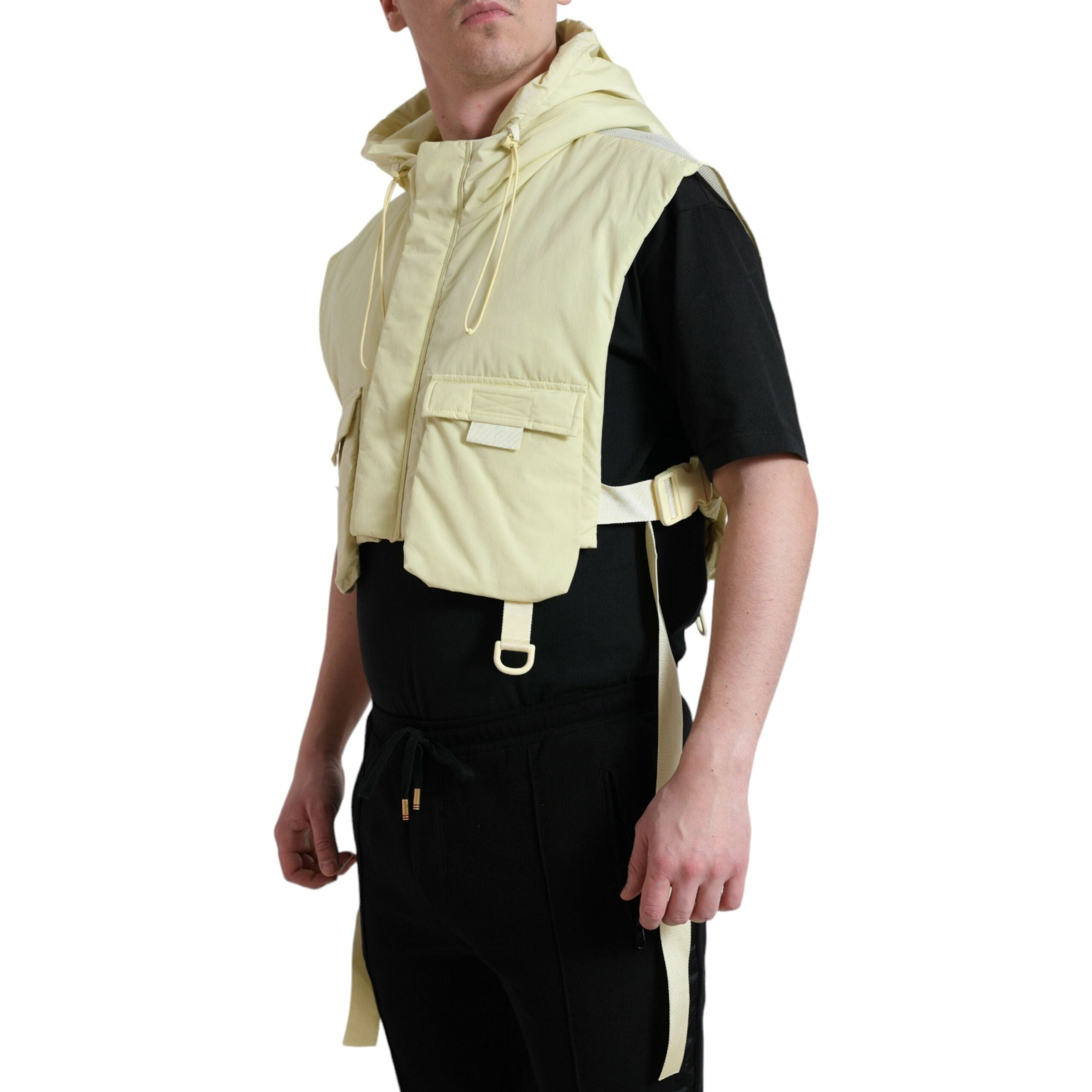 Dolce & Gabbana Sunshine Yellow Nylon Hooded Vest Jacket