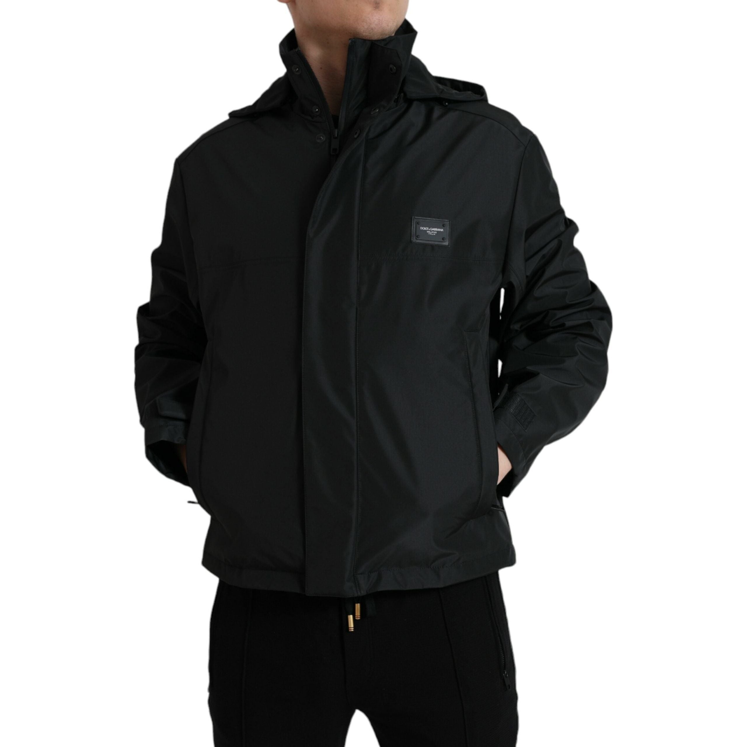 Dolce & Gabbana Black Nylon Windbreaker Jacket Elegance