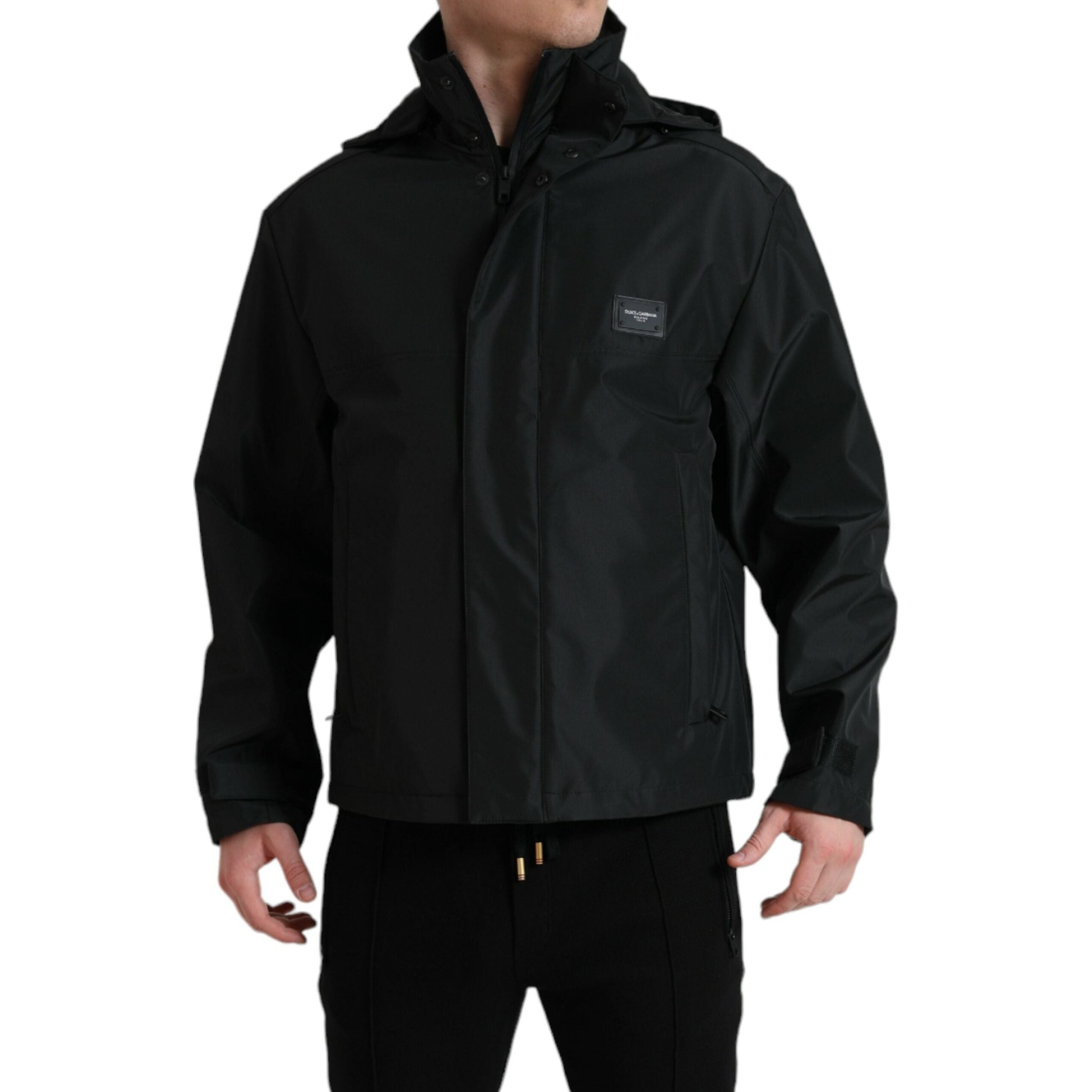 Dolce & Gabbana Black Nylon Windbreaker Jacket Elegance
