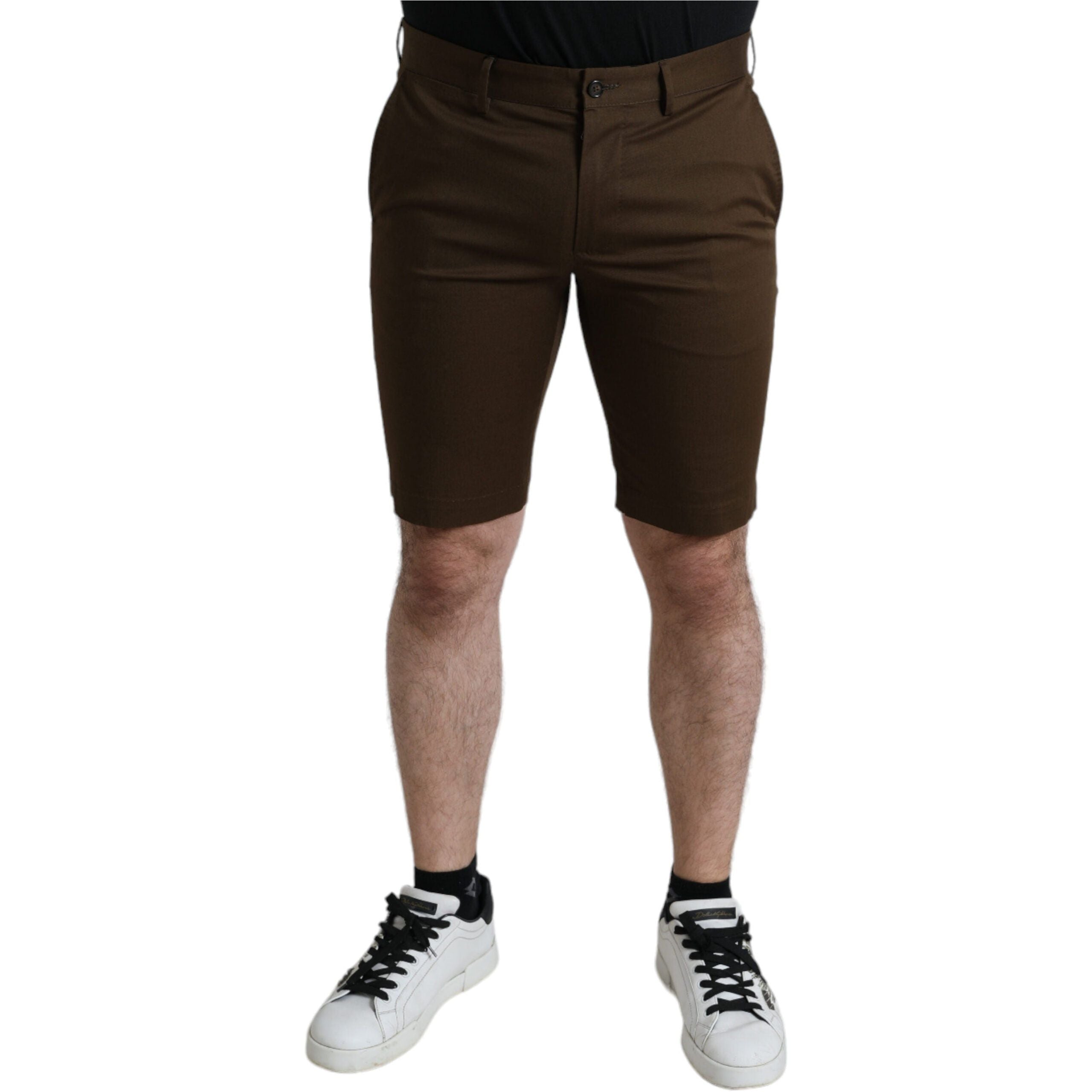 Dolce & Gabbana Brown Cotton Bermuda Shorts with Logo Detail