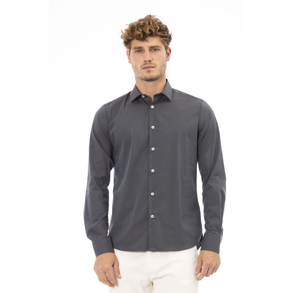 Baldinini Trend Gray Cotton Shirt for Timeless Elegance