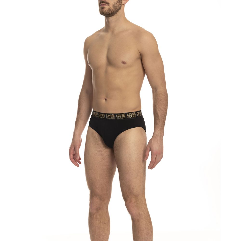 Cavalli Class Black Cotton Brief for Elevated Comfort