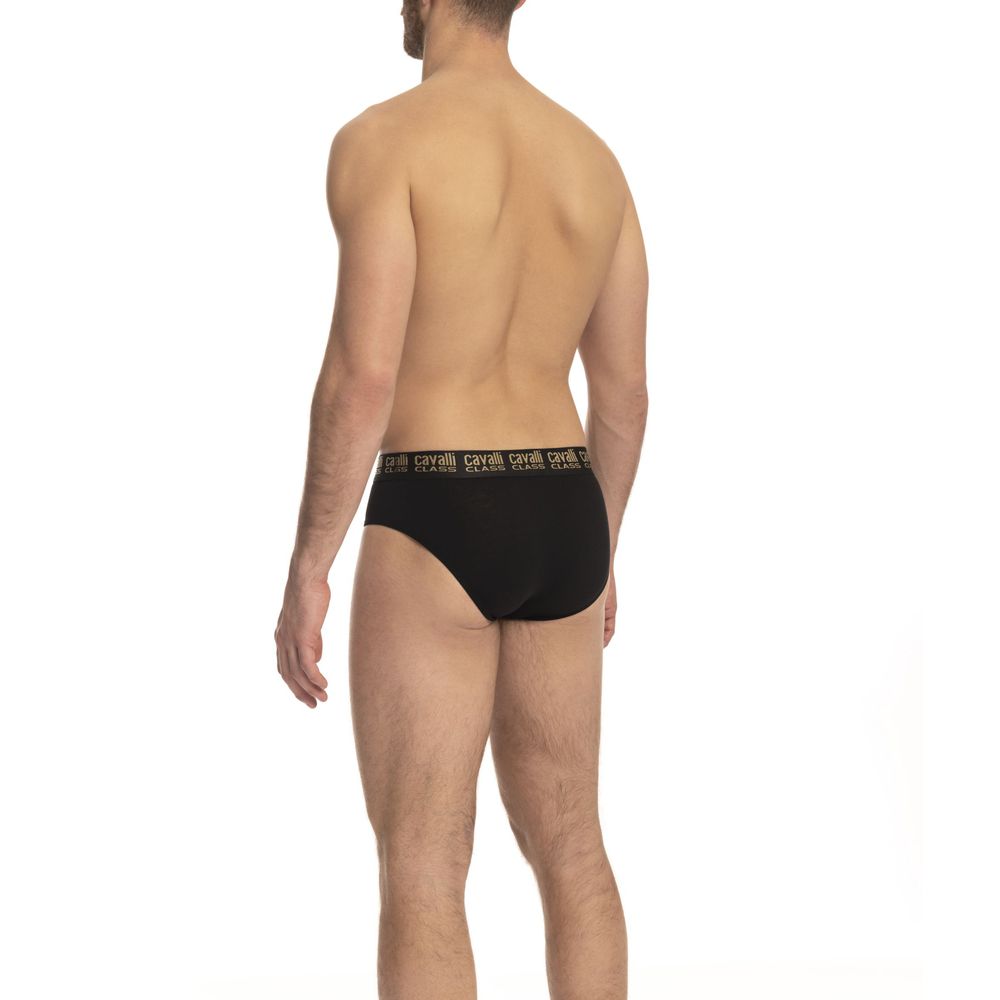 Cavalli Class Black Cotton Brief for Elevated Comfort