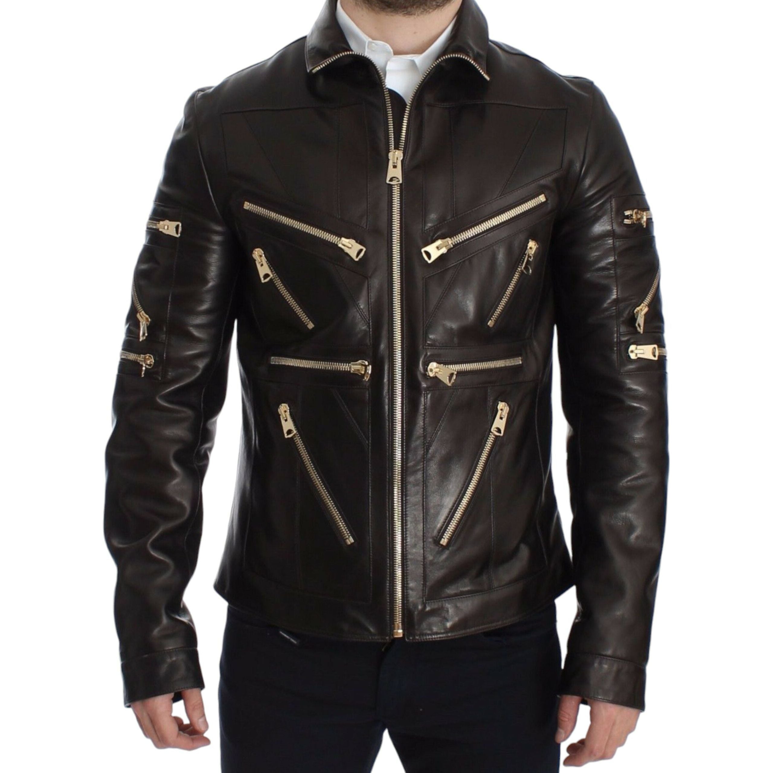 Dolce & Gabbana Brown Lambskin Leather Jacket