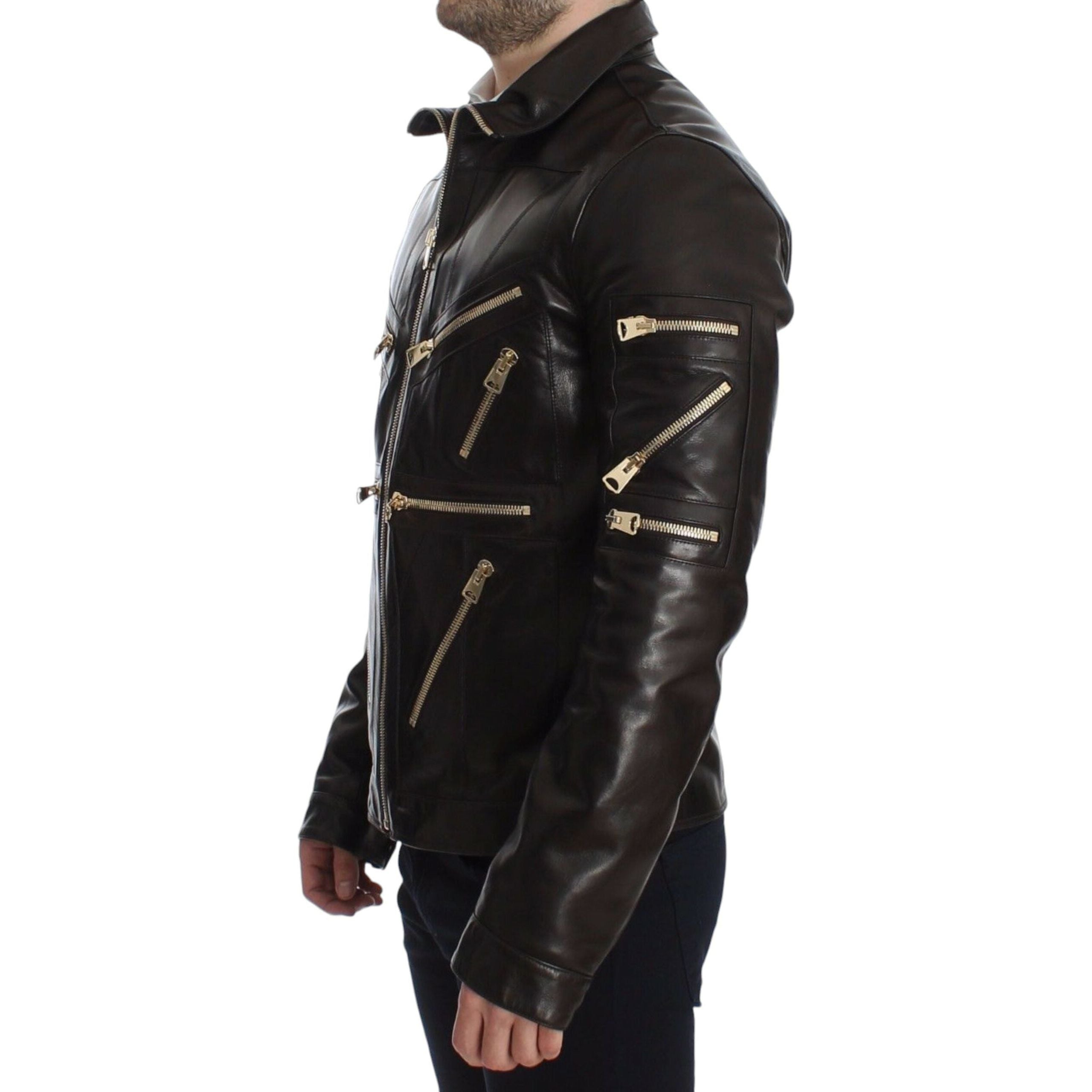 Dolce & Gabbana Brown Lambskin Leather Jacket