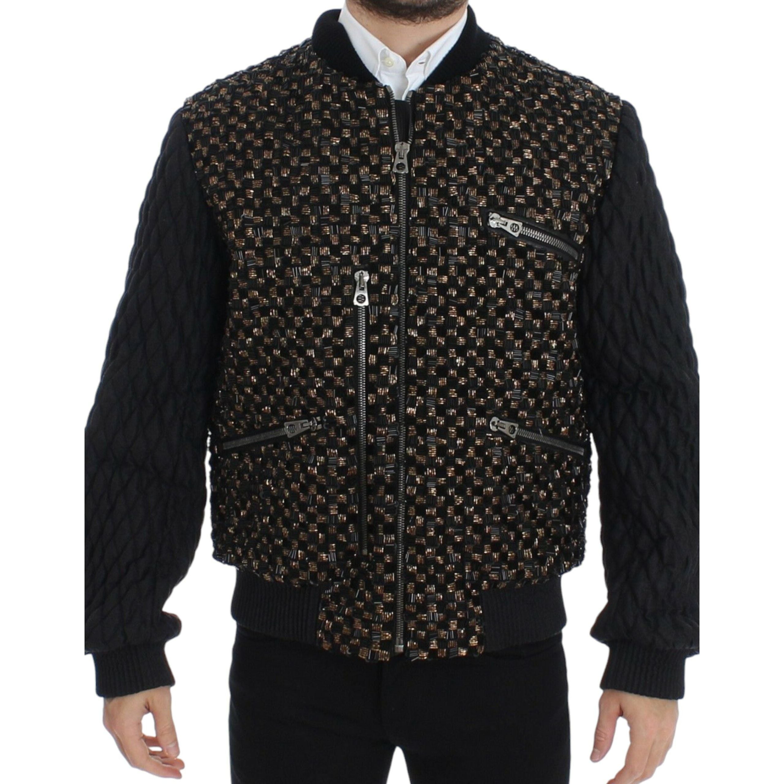 Dolce & Gabbana Black Sequined Silk Designer Jacket