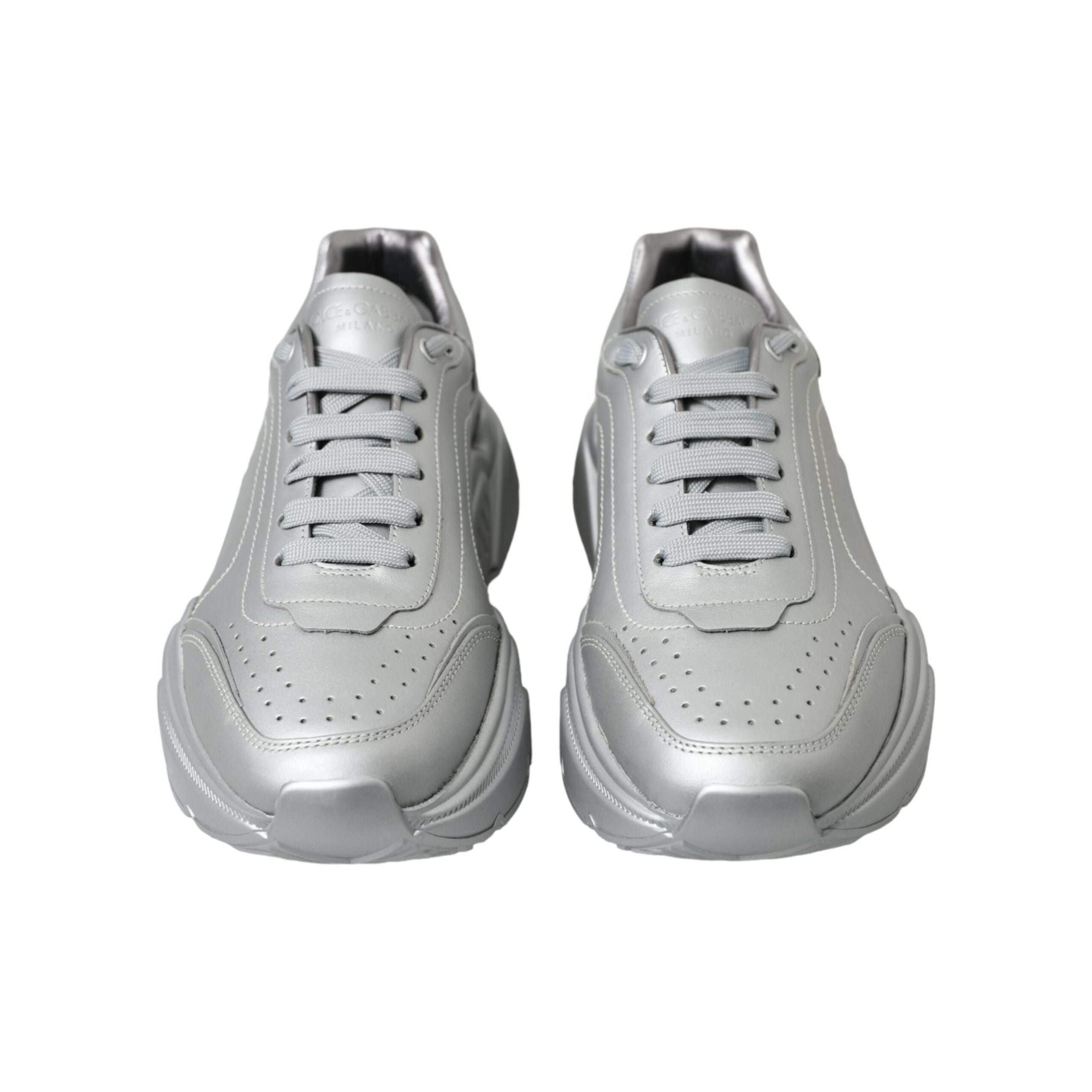 Dolce & Gabbana Silver Calfskin Leather Sneakers