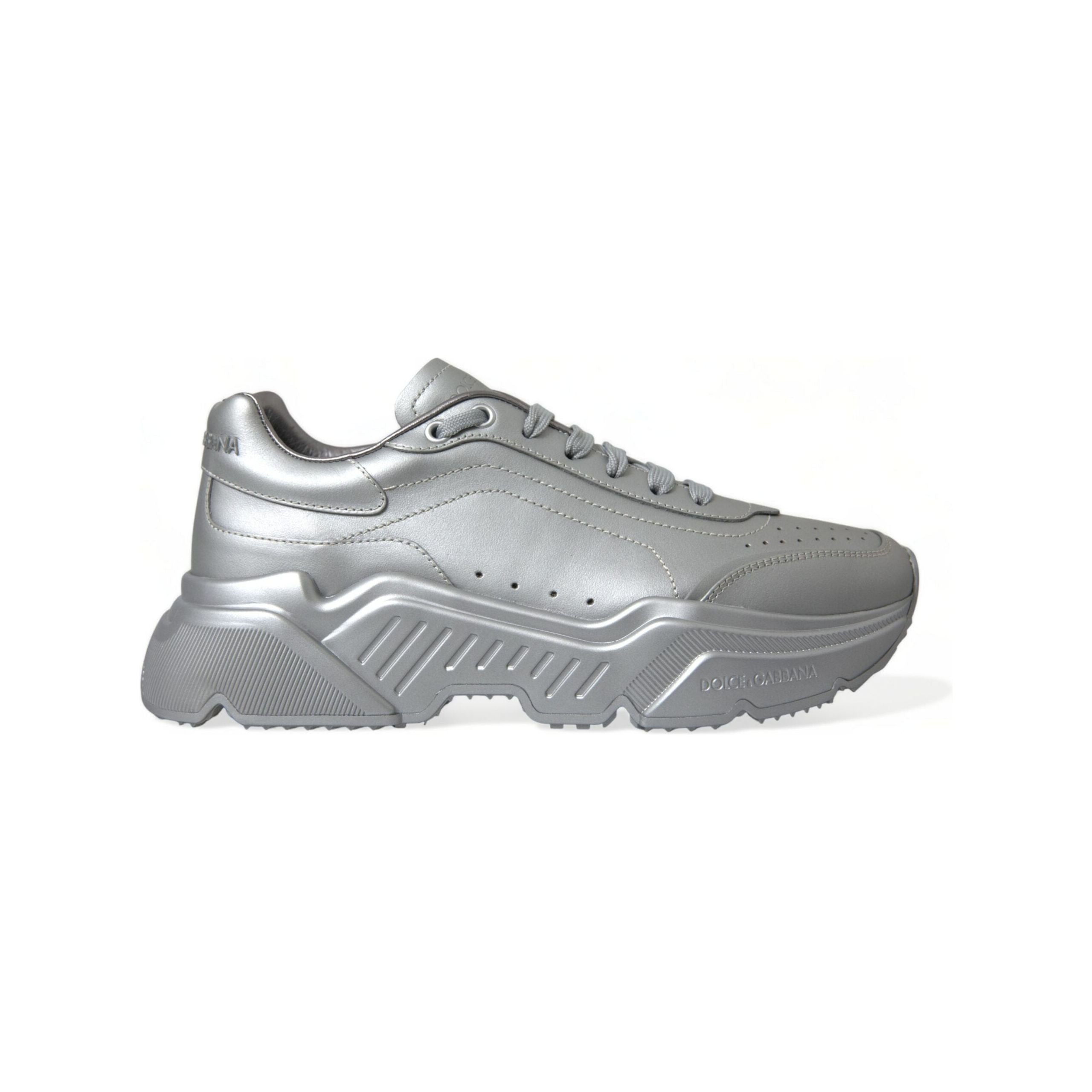 Dolce & Gabbana Silver Calfskin Leather Sneakers
