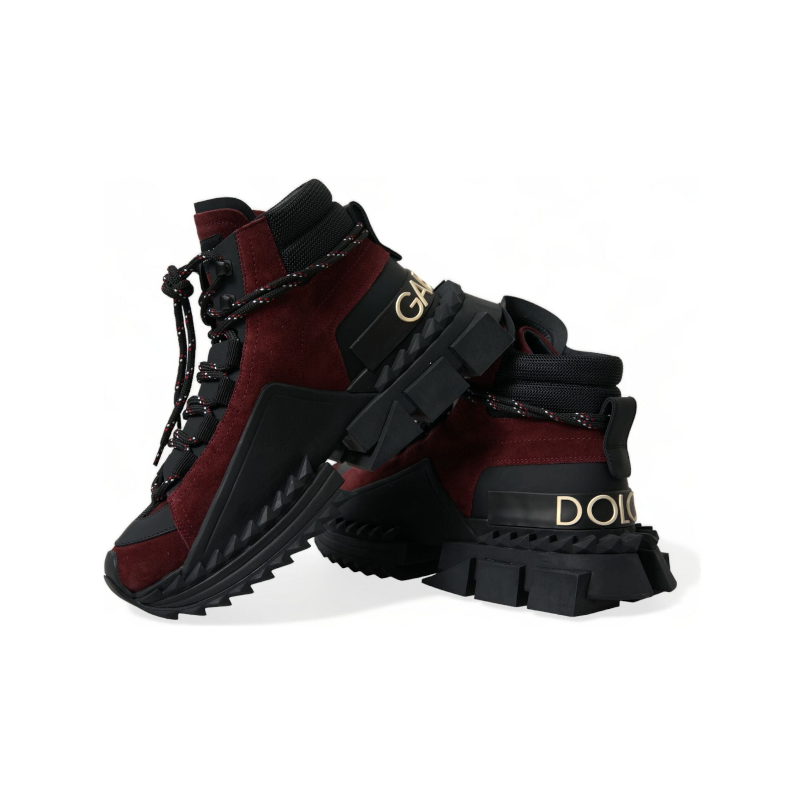 Dolce & Gabbana Burgundy Leather High Top Sneakers