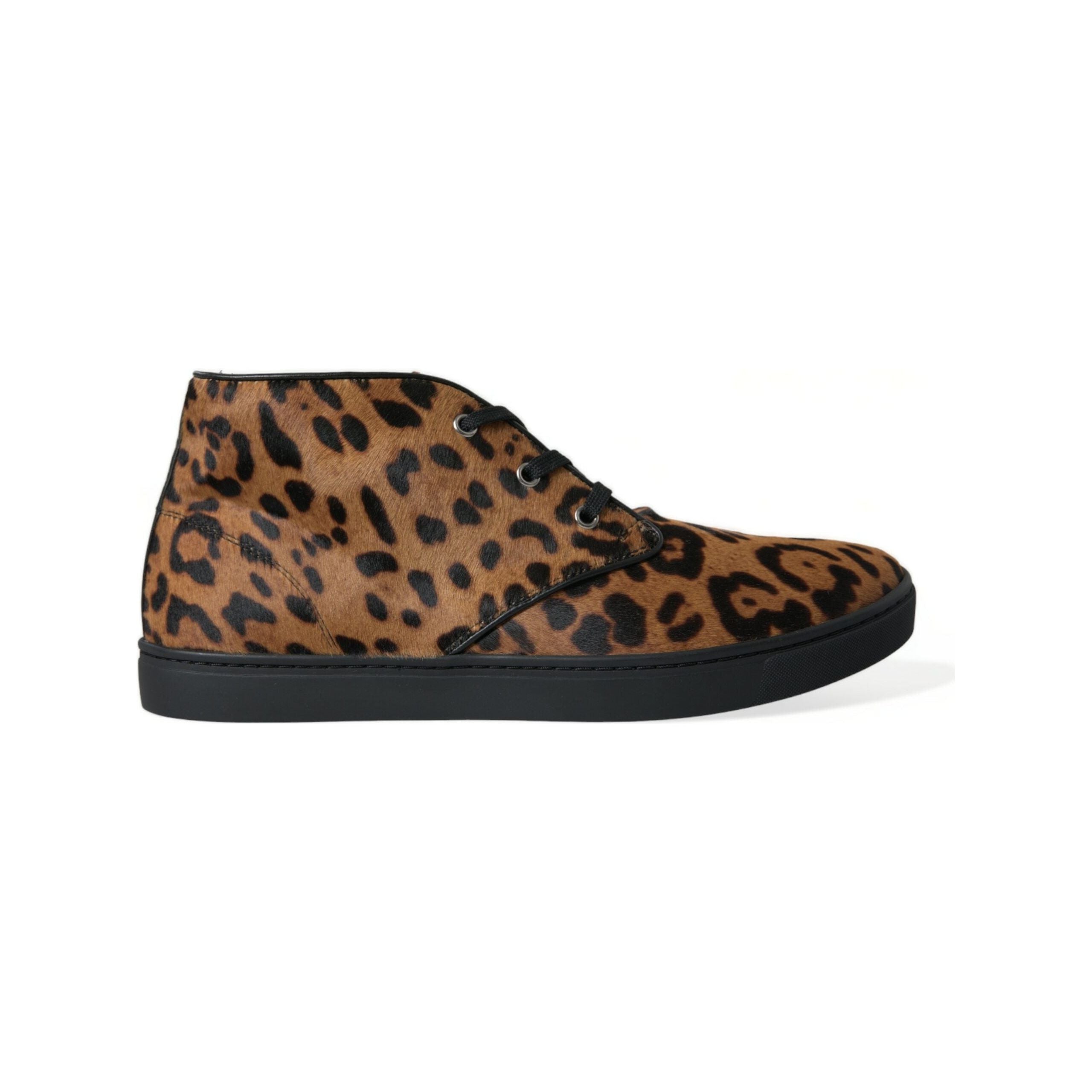 Dolce & Gabbana Brown Pony Hair Mid-Top Sneakers