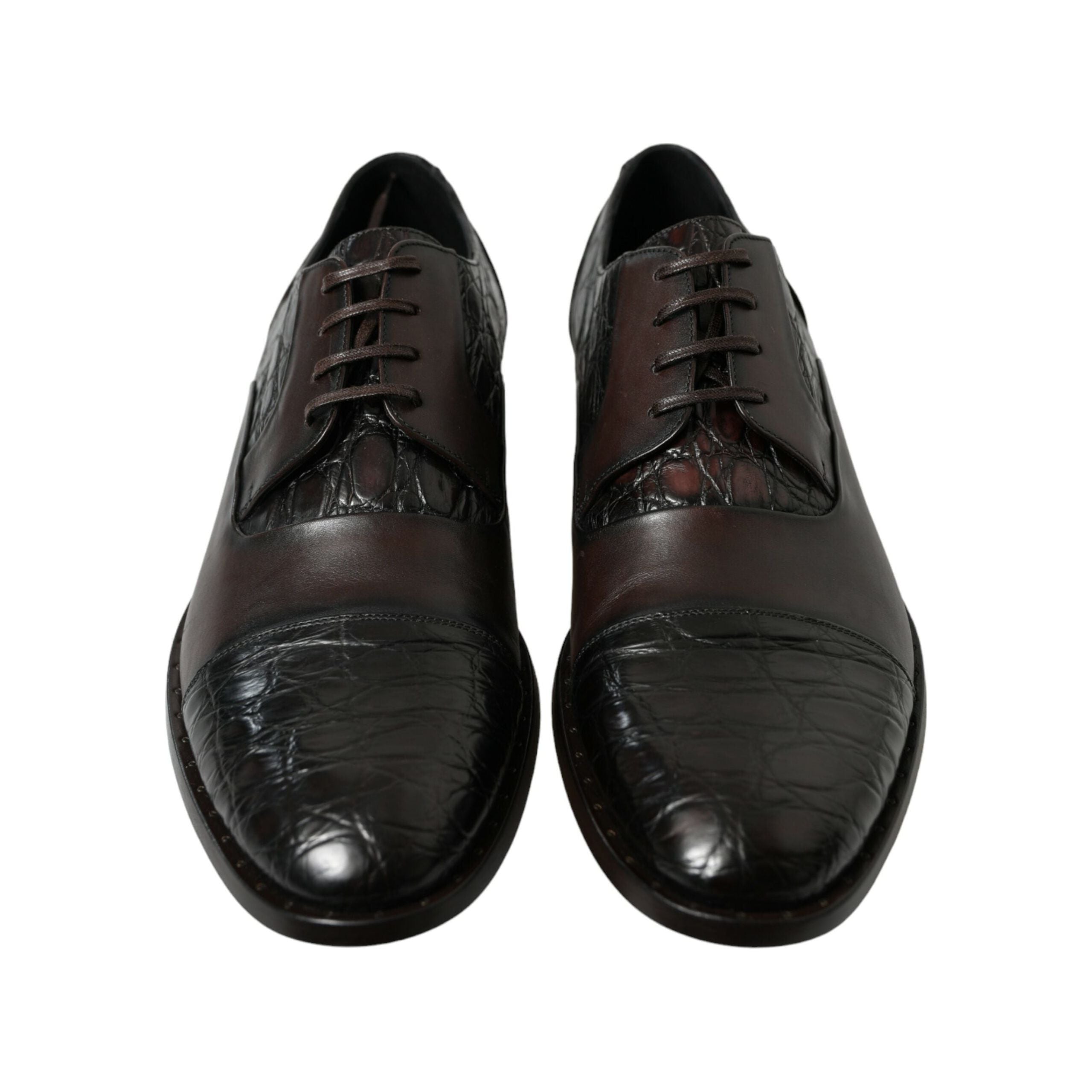 Dolce & Gabbana Brown Caiman Leather Derby Dress Shoes