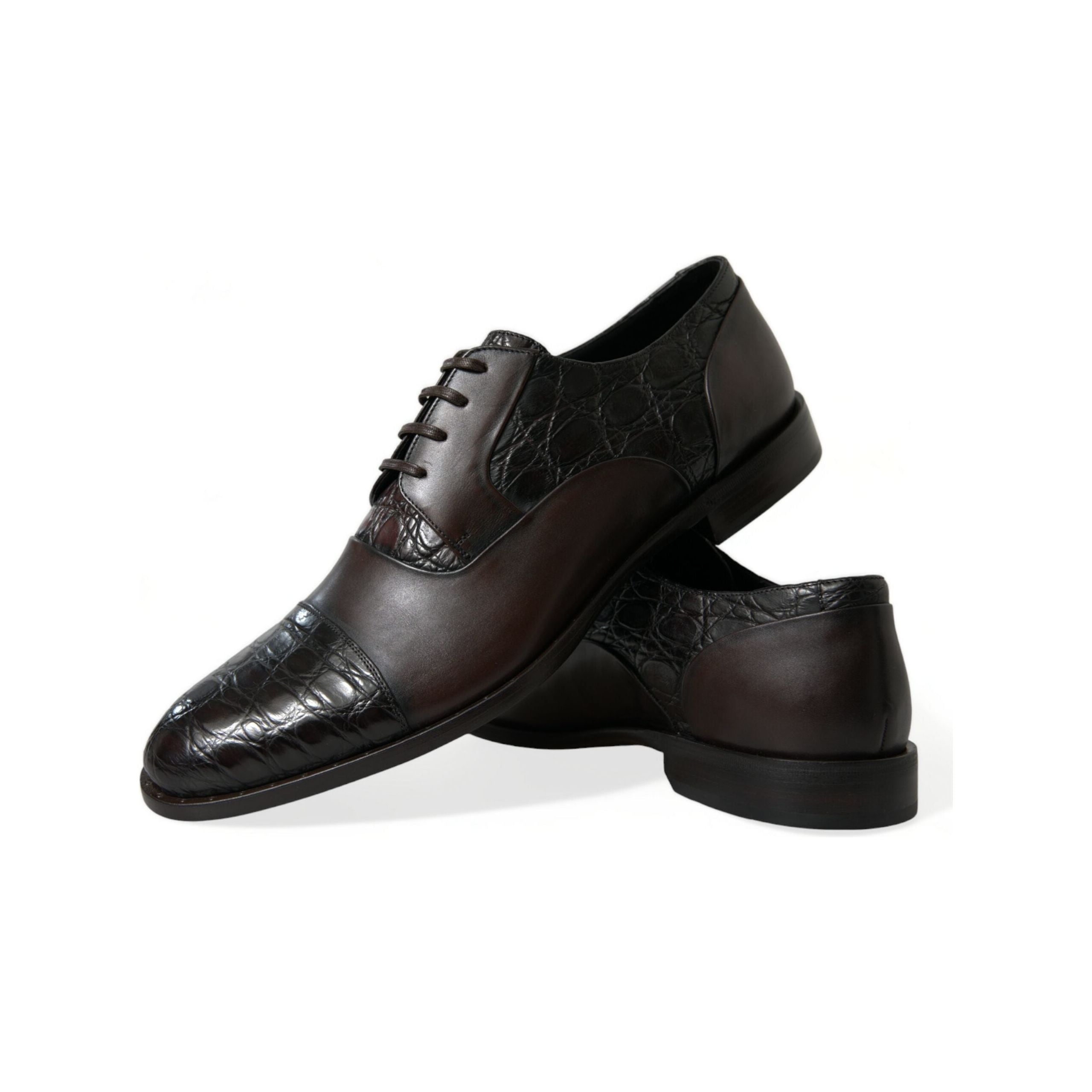 Dolce & Gabbana Brown Caiman Leather Derby Dress Shoes