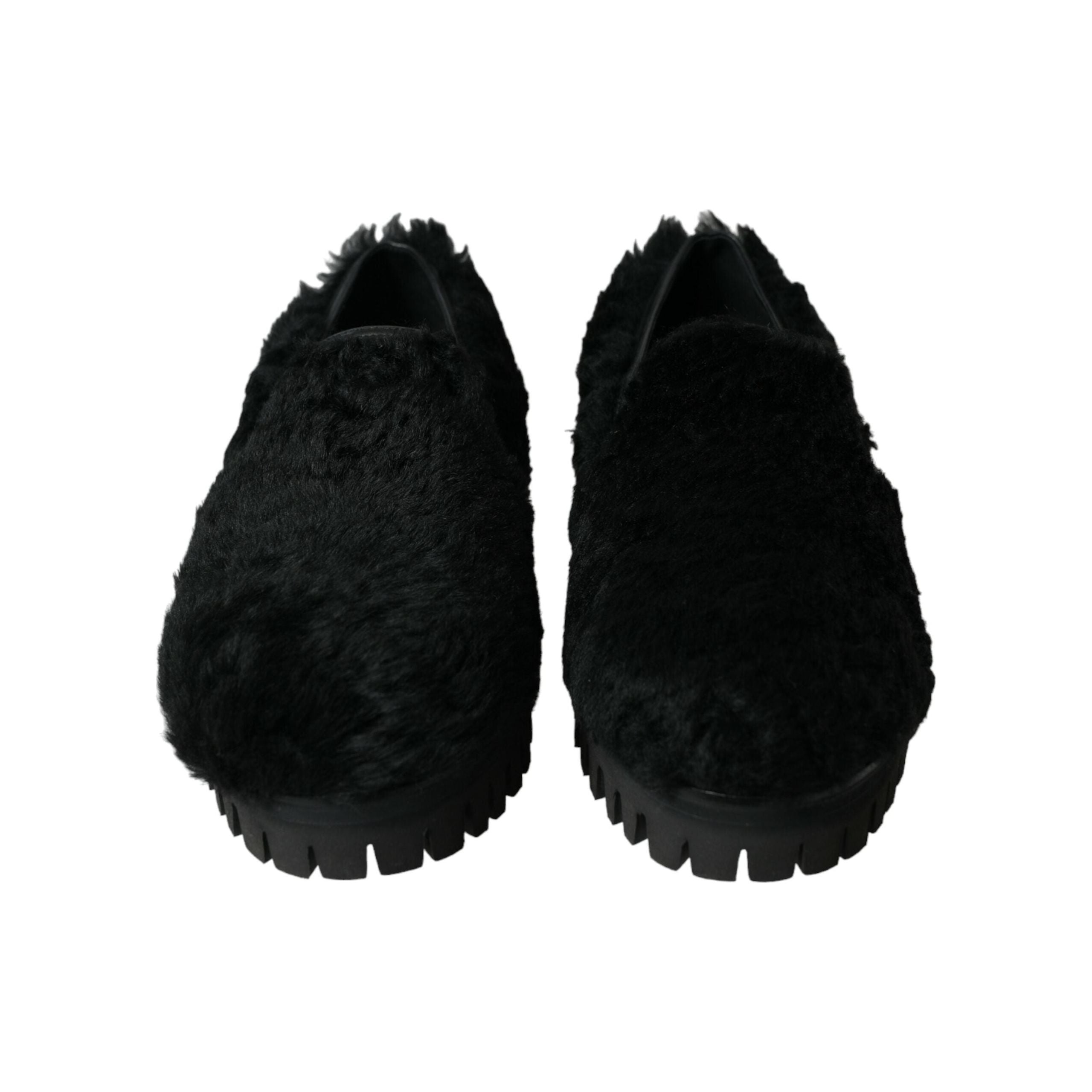 Dolce & Gabbana Black Fur Leather Slip On Loafers