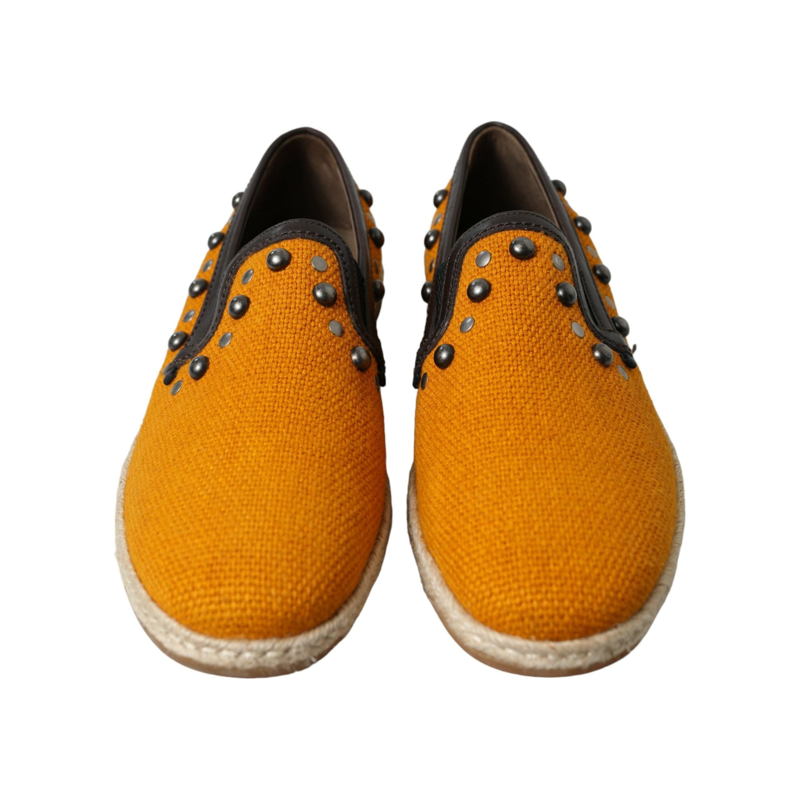 Dolce & Gabbana Orange Canvas Loafers with Studs