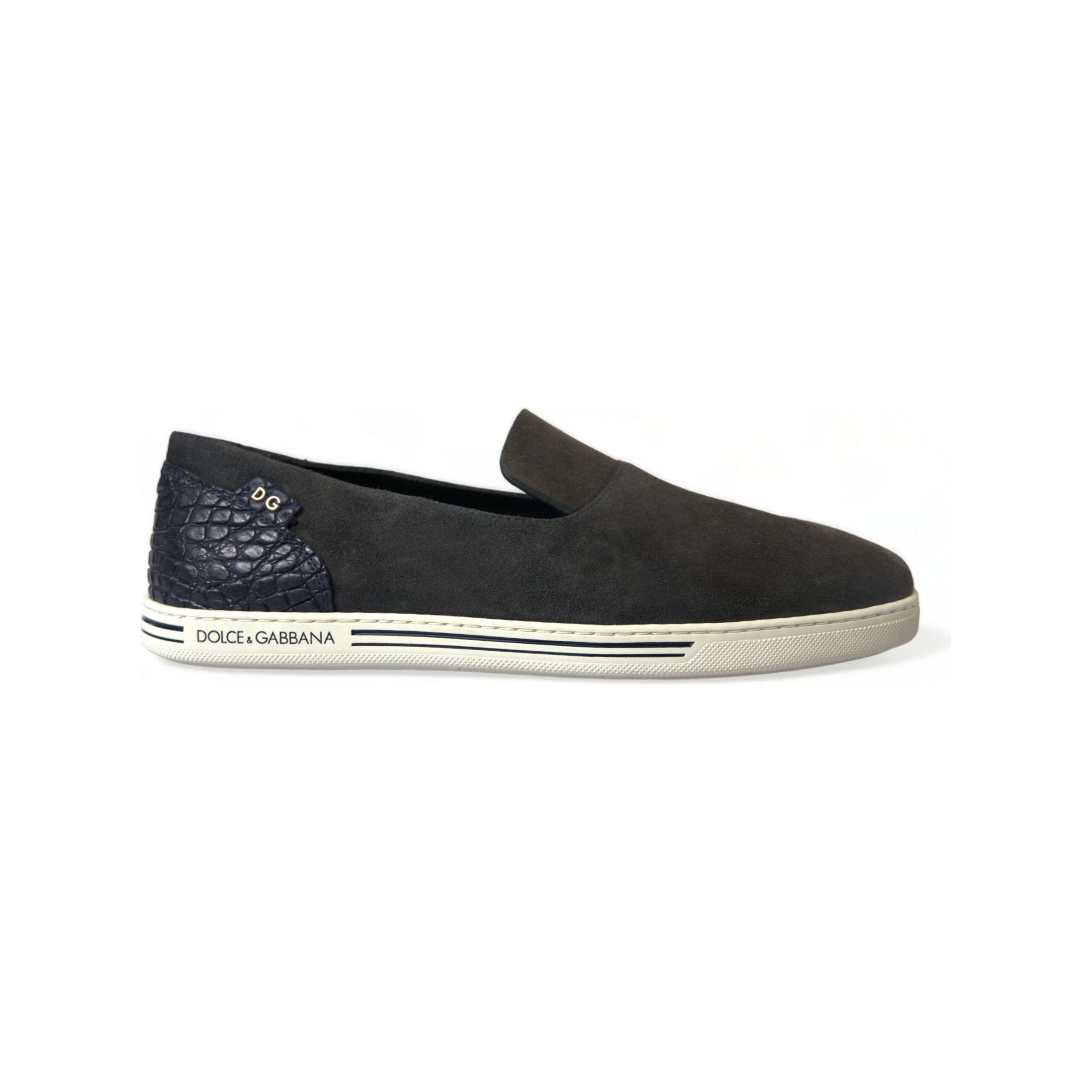 Dolce & Gabbana Blue Suede & Crocodile Slippers
