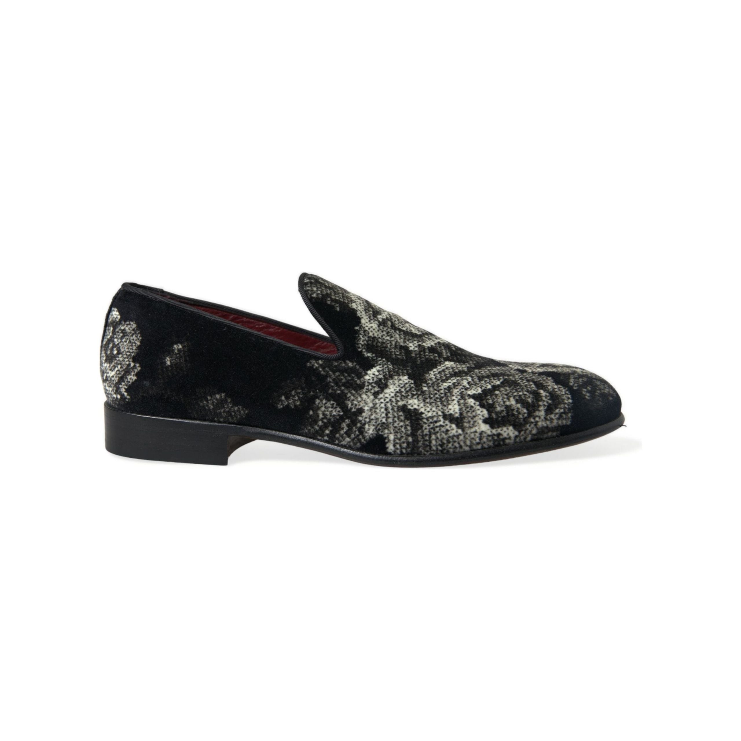 Dolce & Gabbana Black Floral Velvet Loafers
