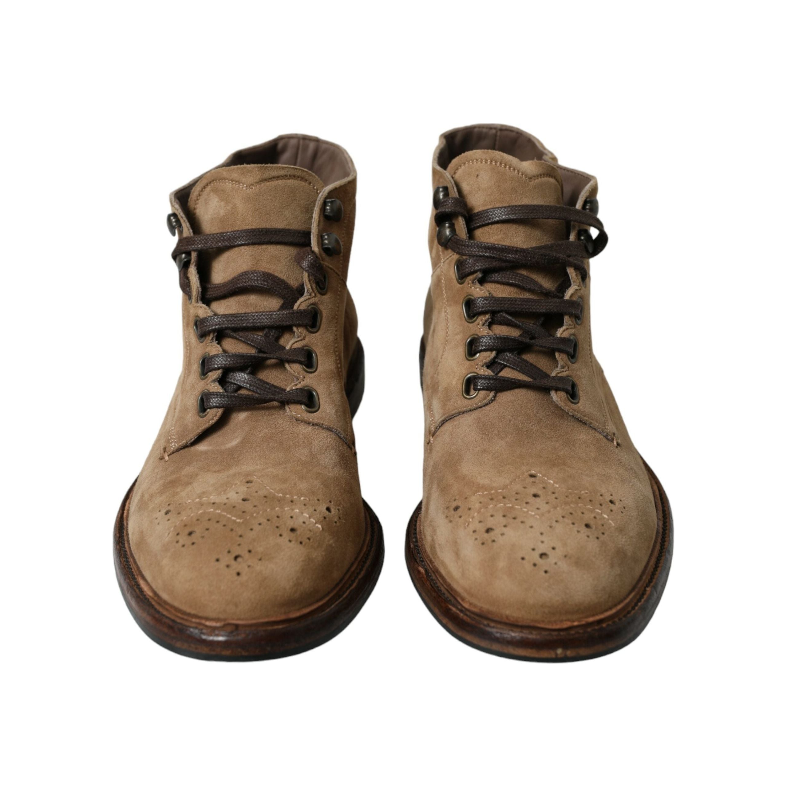 Dolce & Gabbana Brown Leather Ankle Lace-Up Boots