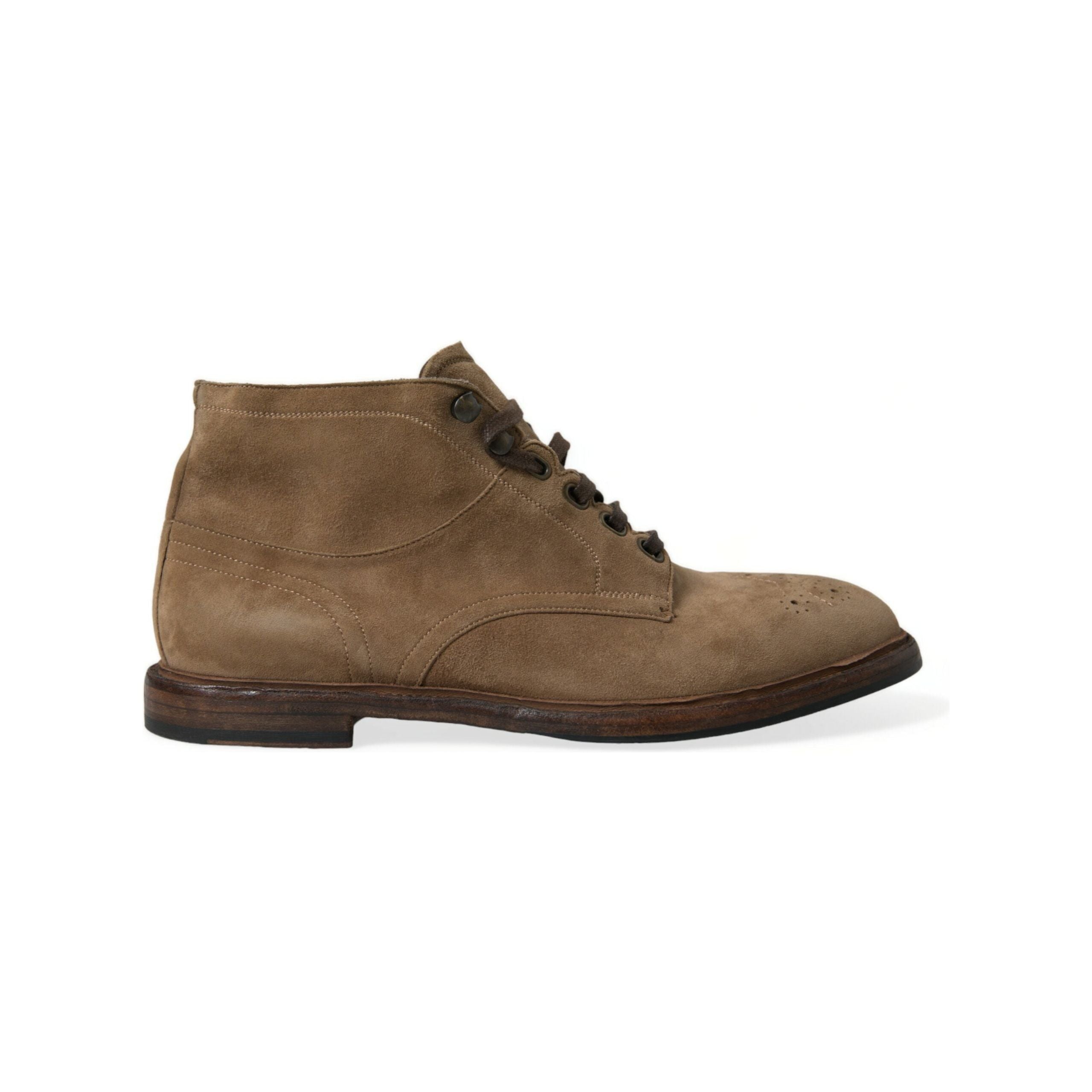 Dolce & Gabbana Brown Leather Ankle Lace-Up Boots