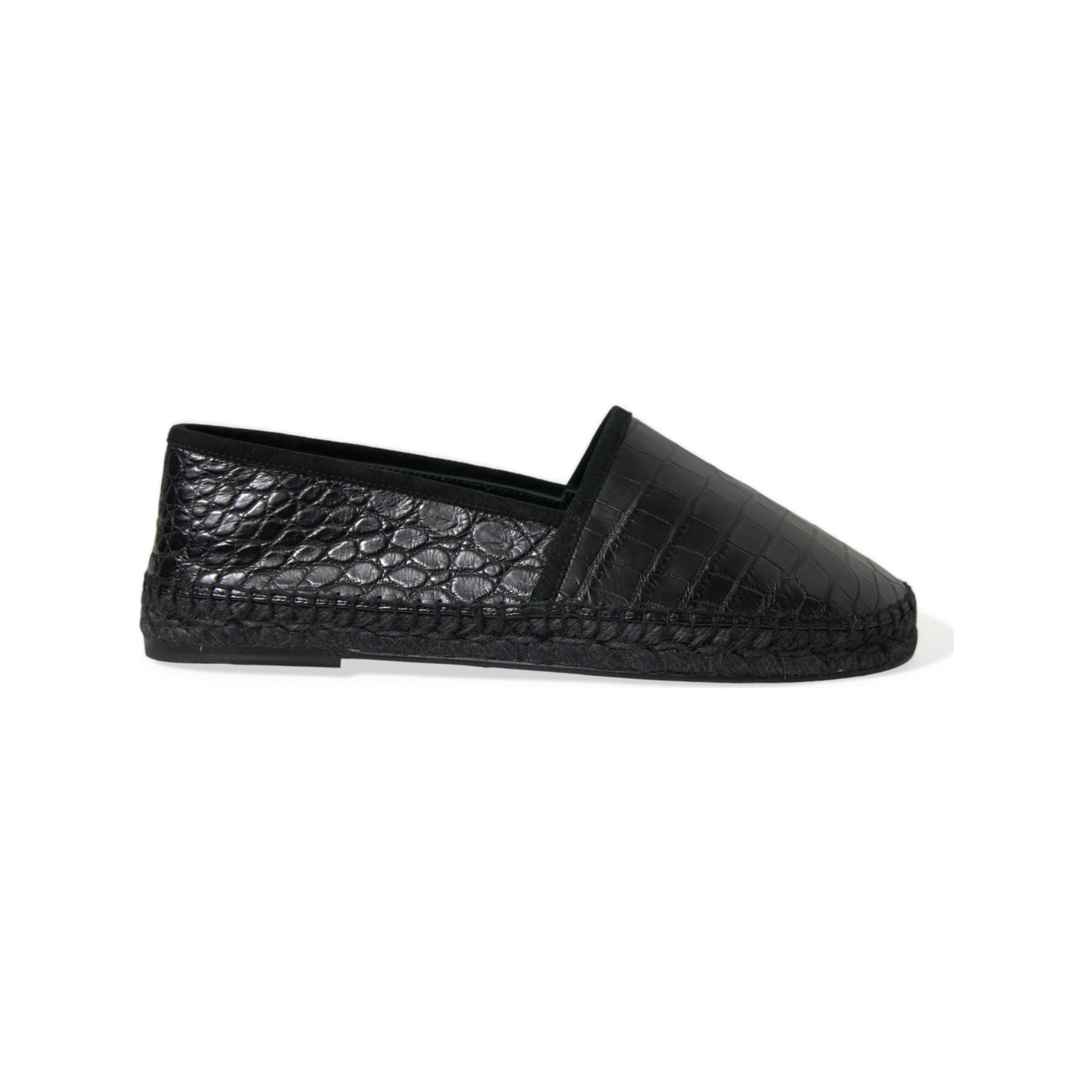Dolce & Gabbana Black Crocodile Leather Espadrilles Luxury Footwear