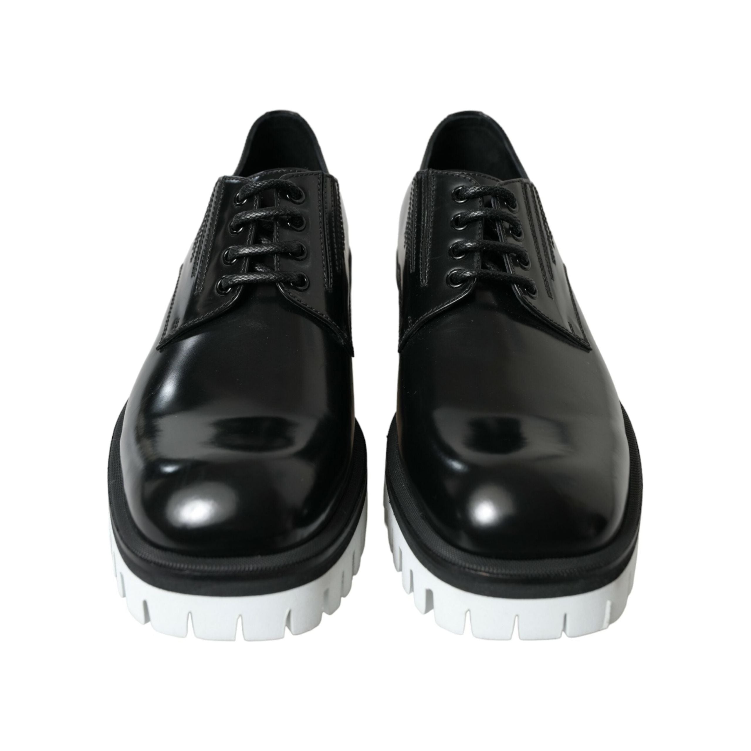 Dolce & Gabbana Black and White Leather Derby Shoes