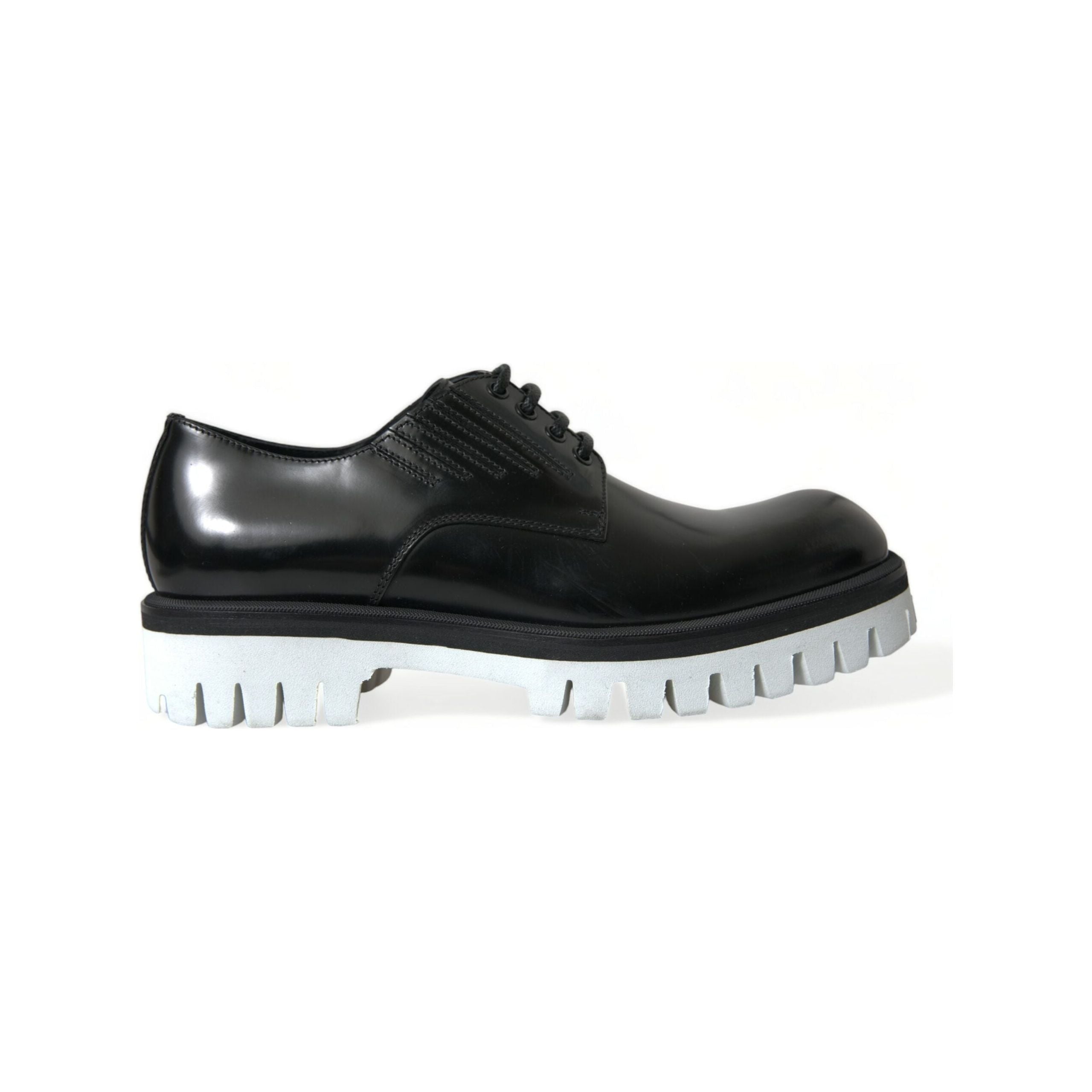 Dolce & Gabbana Black and White Leather Derby Shoes