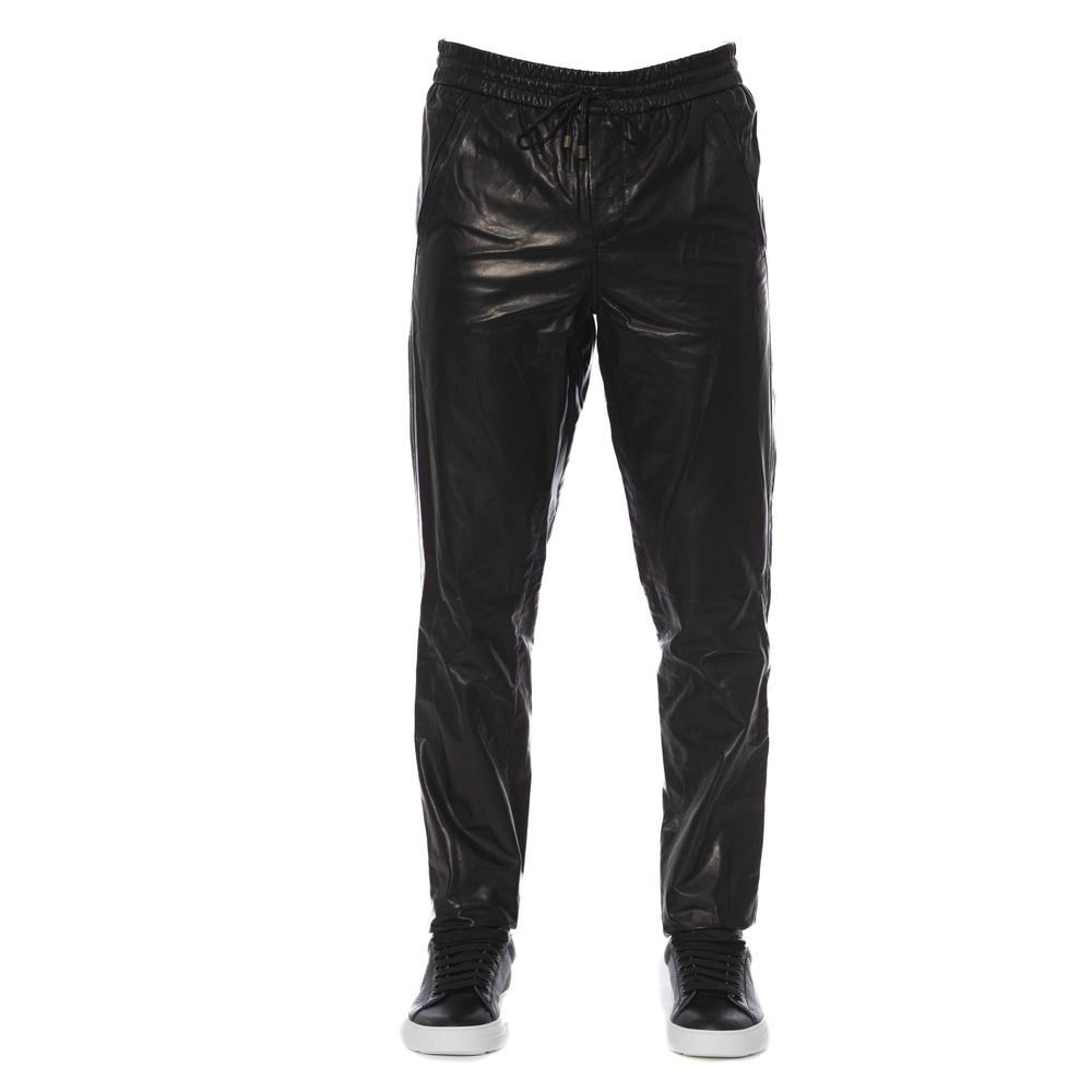 Trussardi Sleek Black Leather Trousers for Effortless Elegance