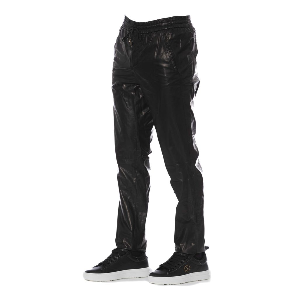 Trussardi Sleek Black Leather Trousers for Effortless Elegance