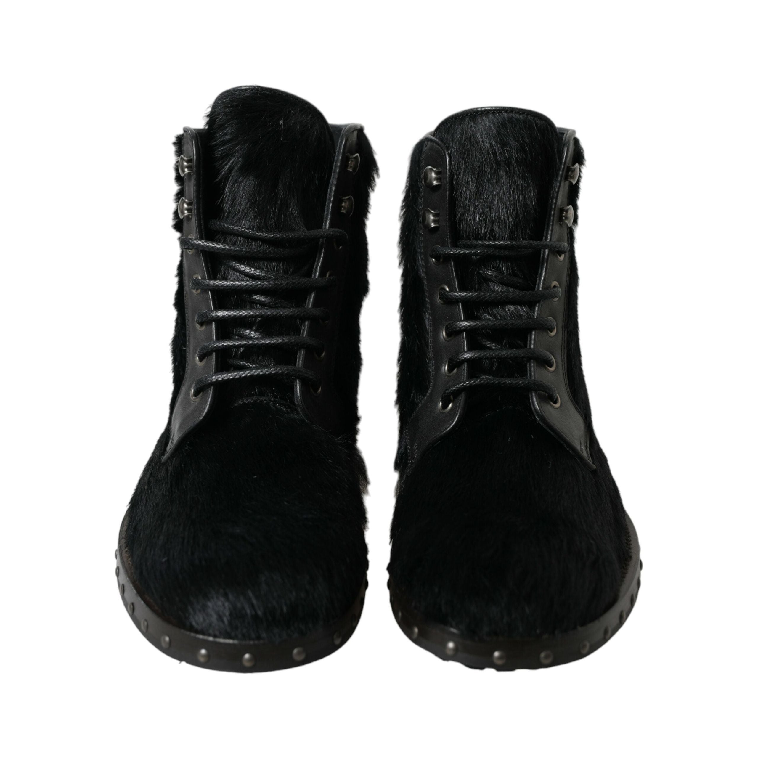 Dolce & Gabbana Black Calf Leather Lace-Up Boots