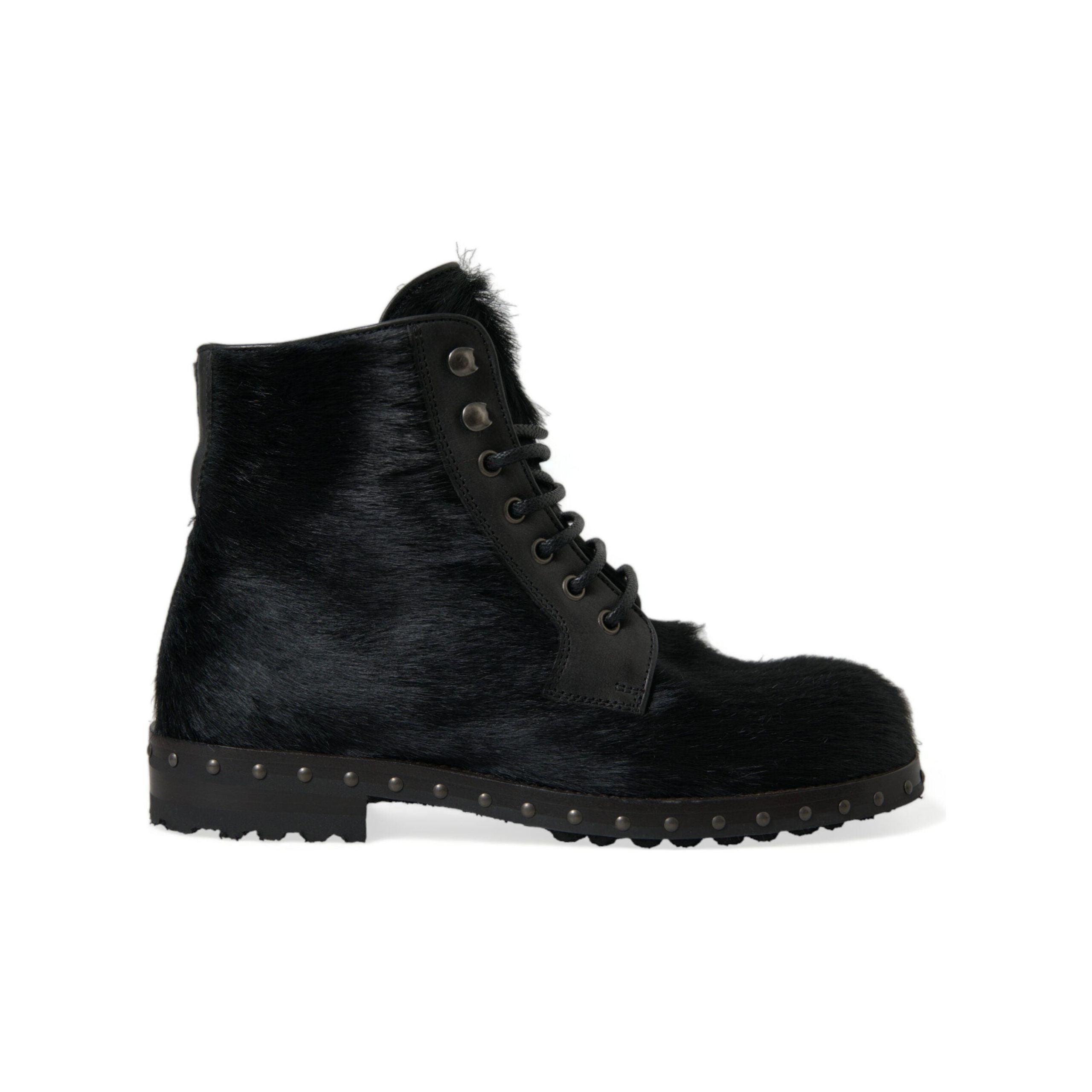 Dolce & Gabbana Black Calf Leather Lace-Up Boots