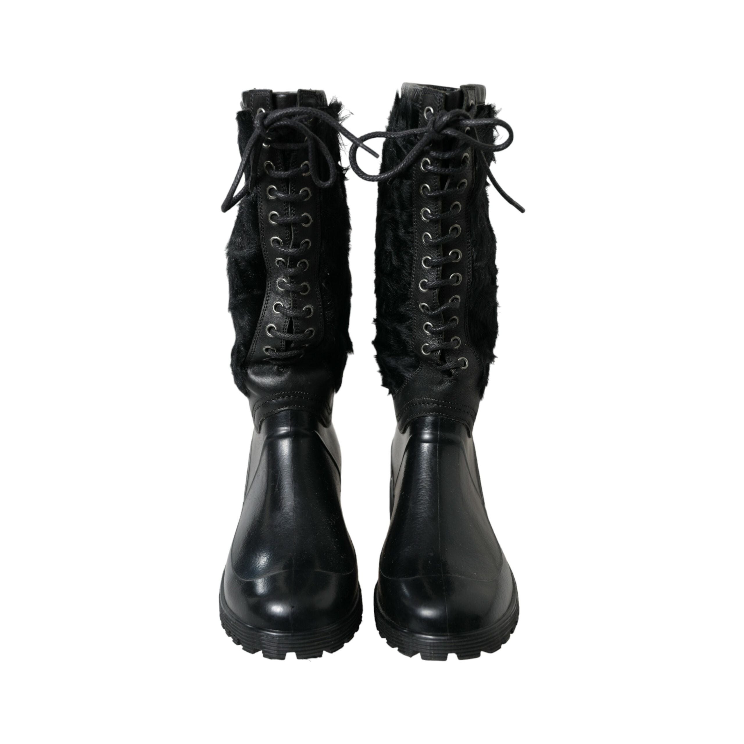 Dolce & Gabbana Black Shearling Mid Calf Boots