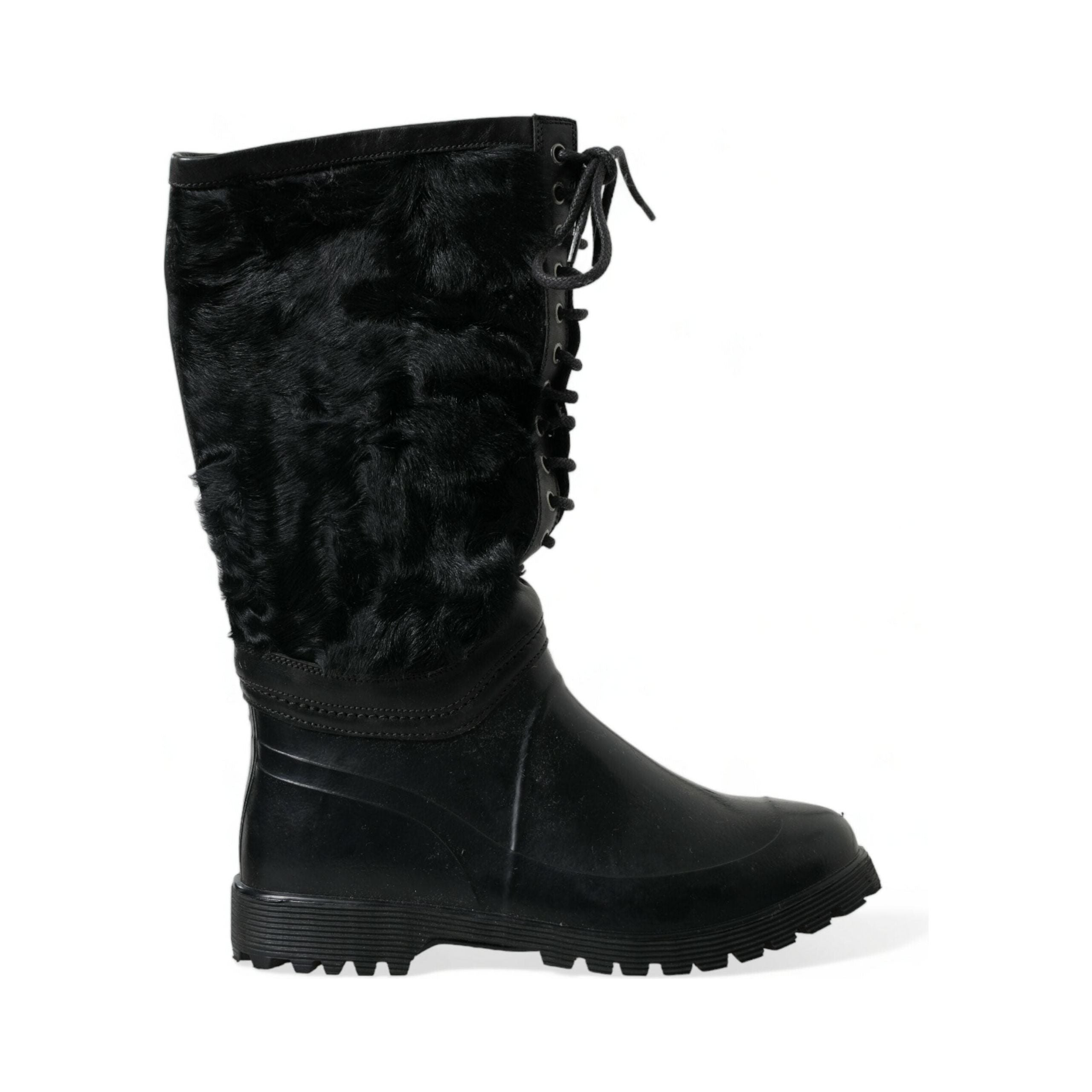 Dolce & Gabbana Black Shearling Mid Calf Boots