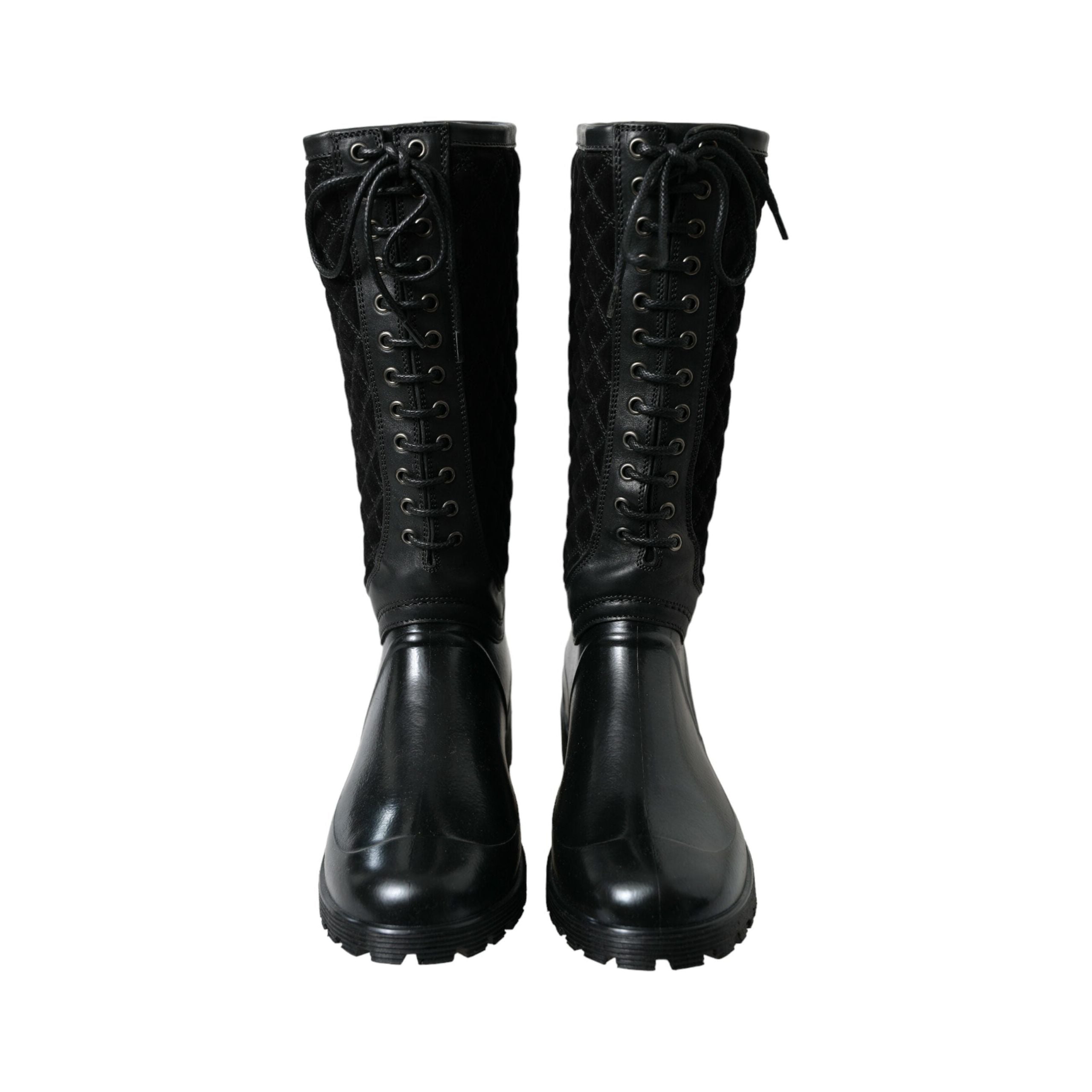 Dolce & Gabbana Black Quilted Suede Rain Boots