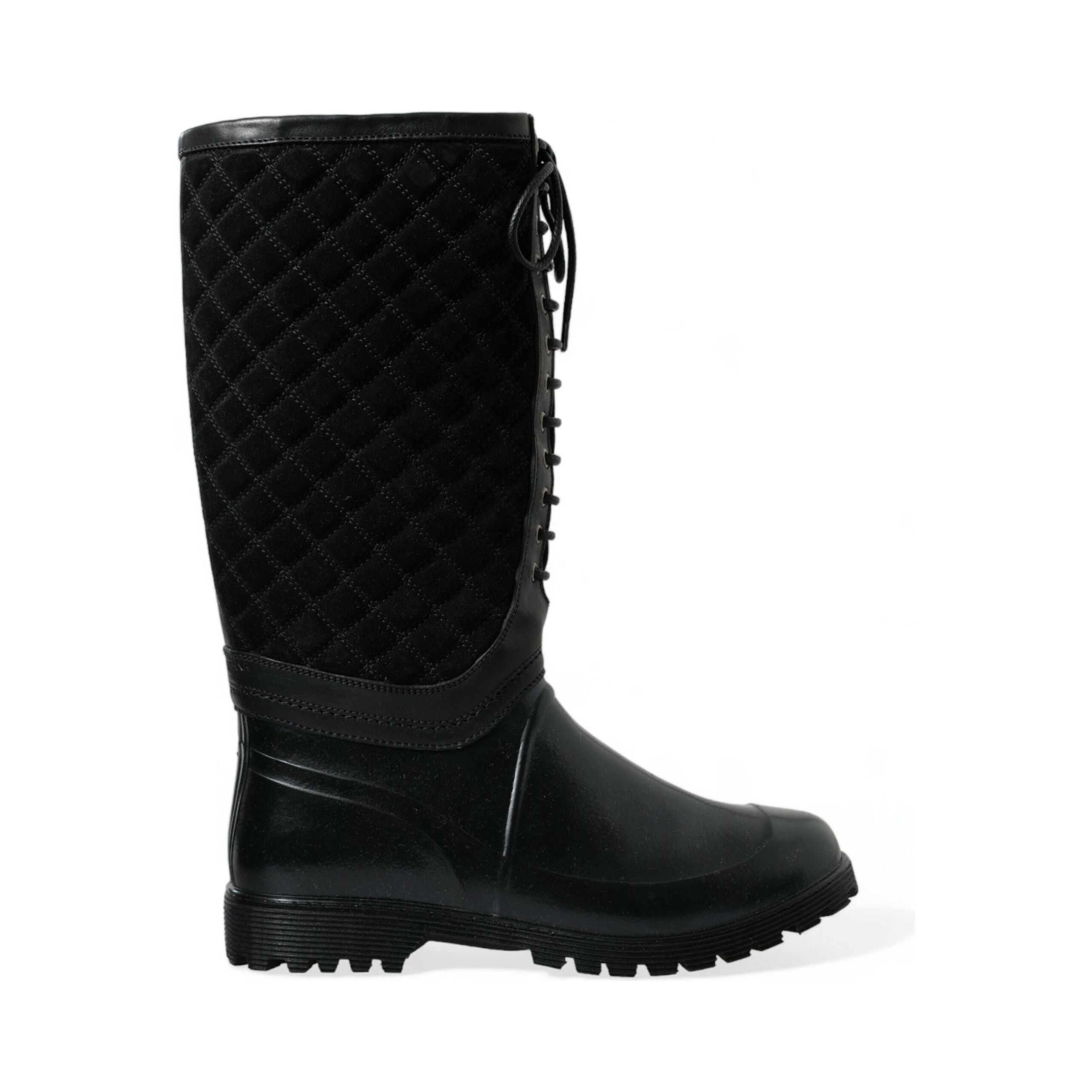 Dolce & Gabbana Black Quilted Suede Rain Boots