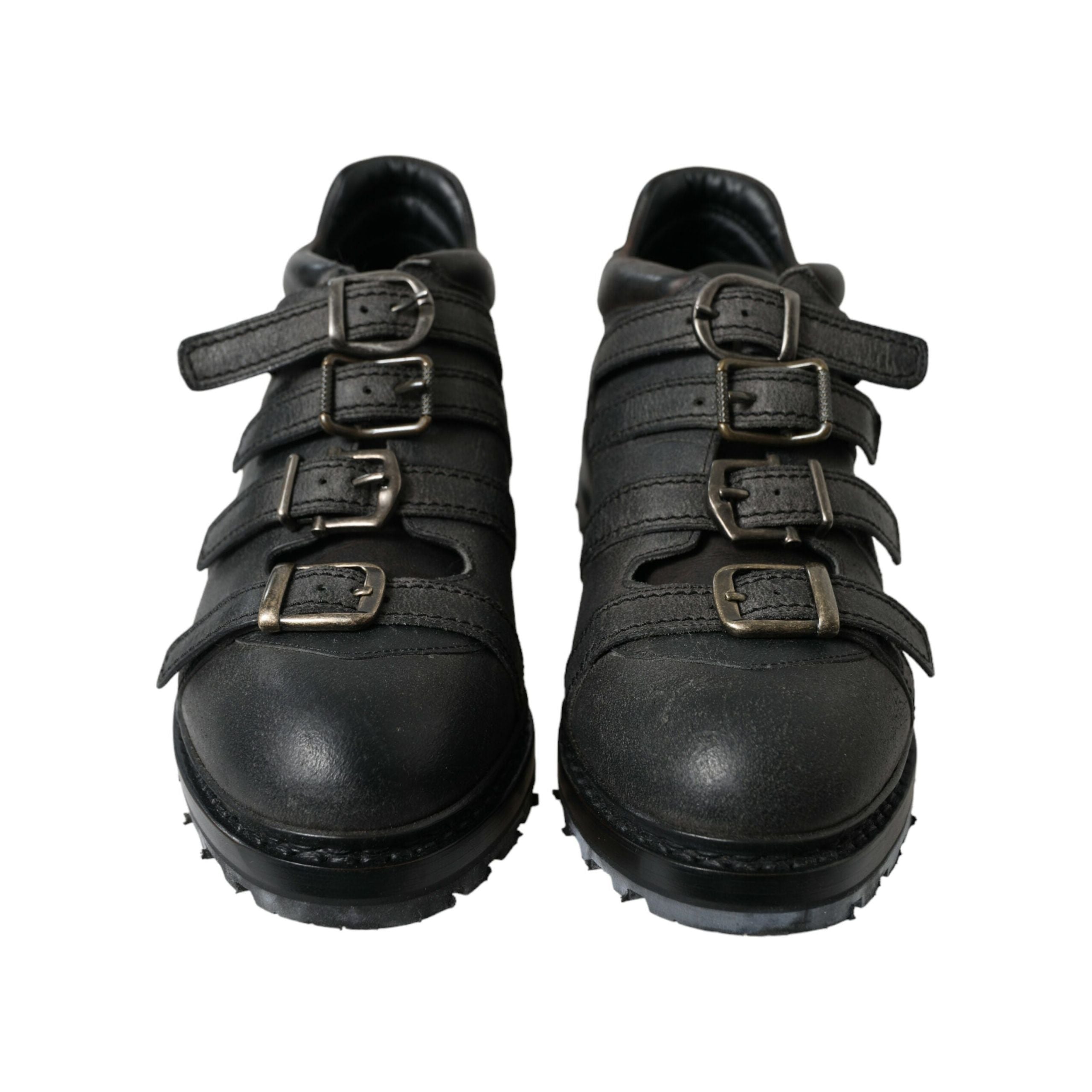 Dolce & Gabbana Black Leather Ankle Strap Boots Elegance