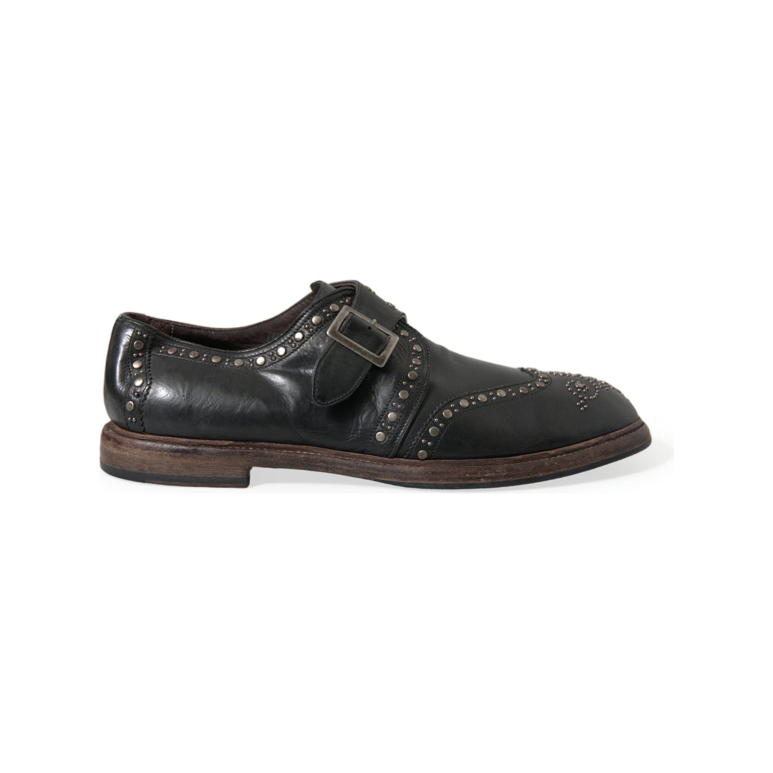 Dolce & Gabbana Black Calfskin Leather Monk Straps Shoes